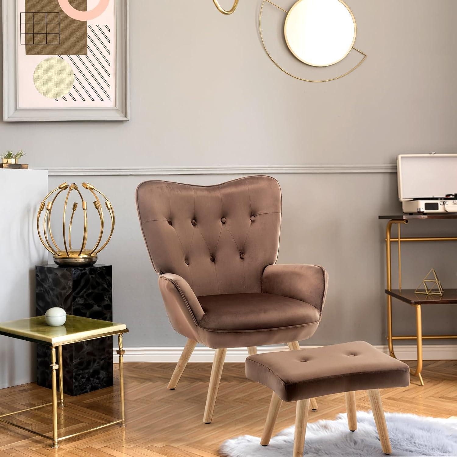 LuxusKollektion Ohrensessel Ohrensessel Hocker Samt Lesesessel Lounge Braun sessel
