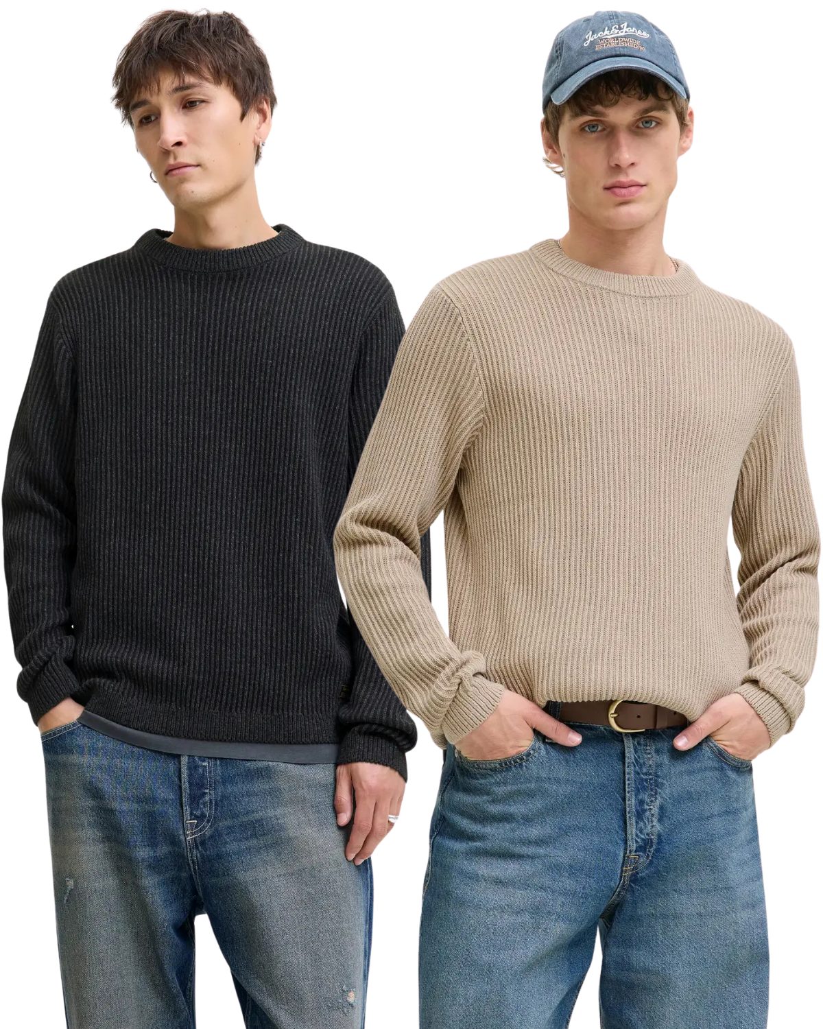 Jack & Jones Strickpullover (Spar-Set, 2er-Pack) Herren Strickpullover Zeitlos mit klassischem Rundhalsausschnitt