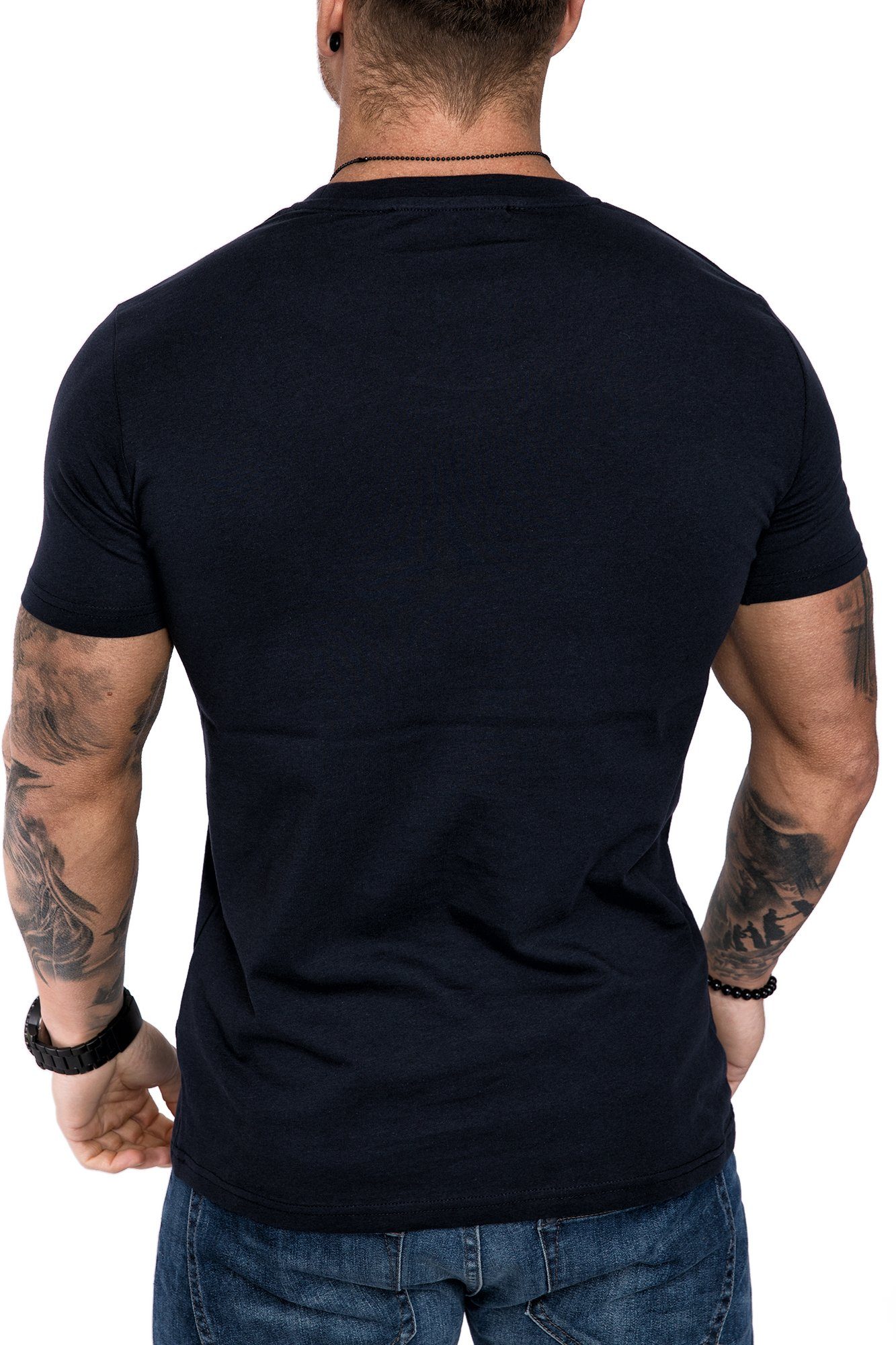 Einfarbig Navyblau Amaci&Sons Shirt Vintage mit Rundhalsausschnitt Basic T-Shirt Neck Crew Herren T-Shirt Rundhalsausschnitt LANCASTER Basic