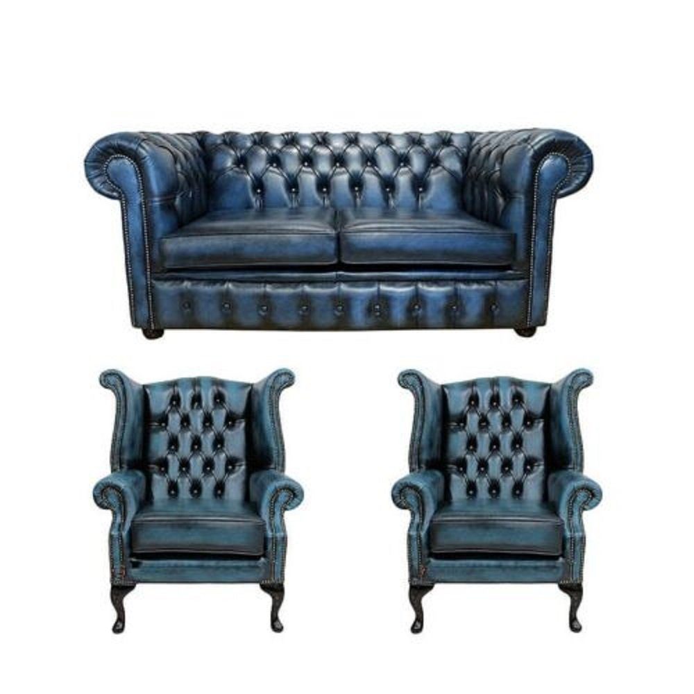 JVmoebel Sofa Klassische blaue Chesterfield Sofagarnitur luxus Möbel Neu, Made in Europe