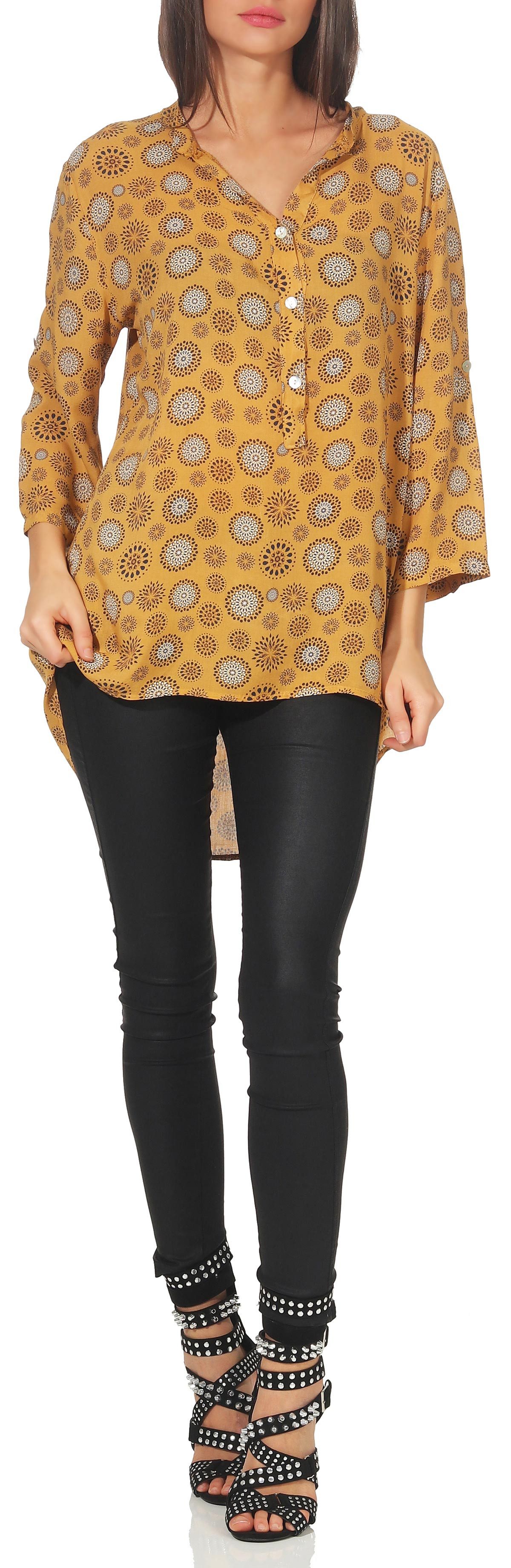 malito more than fashion Schlupfbluse malito Damen Bluse mit Print, Tunika mit ¾ Armen, Blusenshirt auch Bluse mit Kreis Blumen Print 3/4 Ärmeln Einheitsgröße
