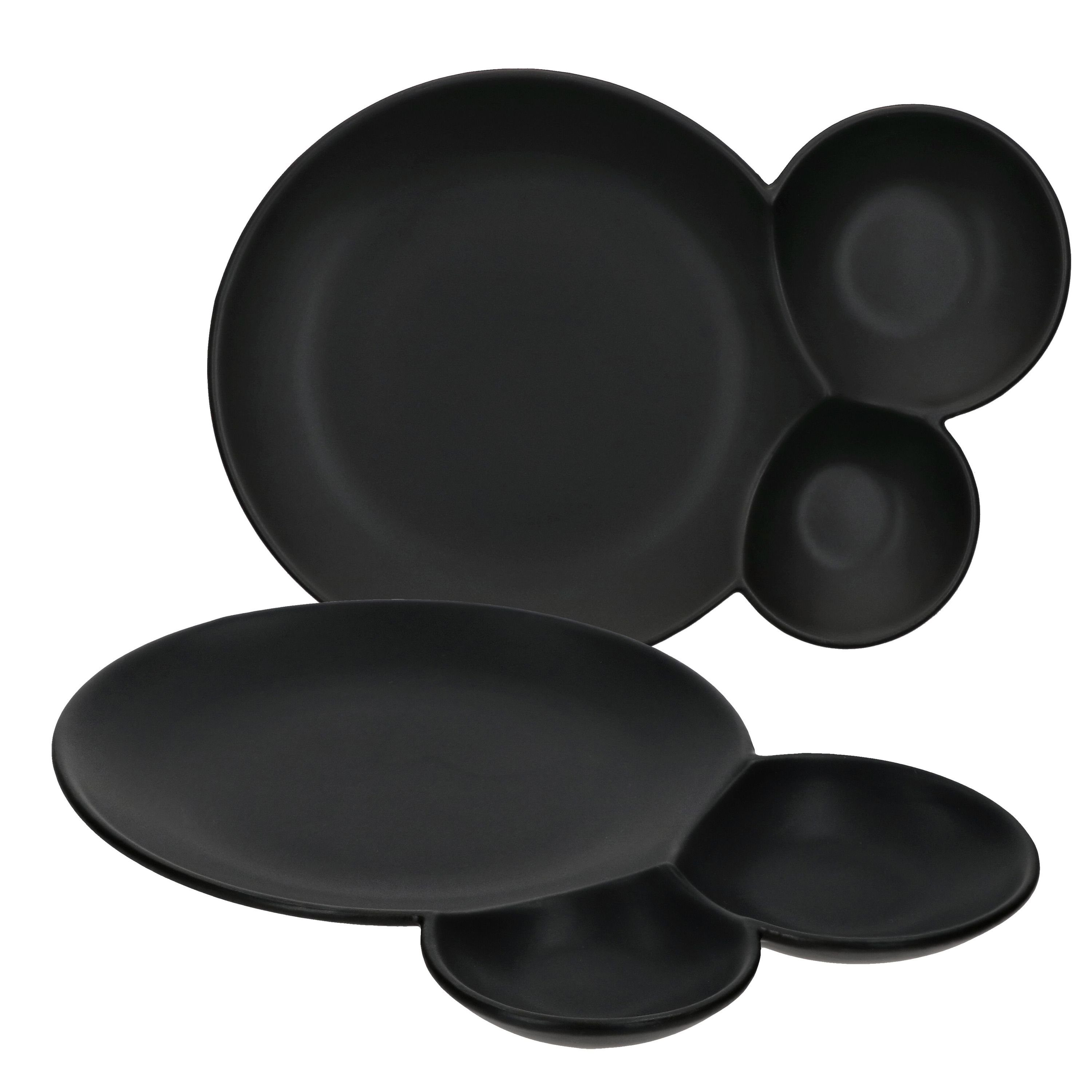 MamboCat Servierplatte 2x Servierteller Nero schwarz 3 geteilt Menüteller Speise-Teller, Steingut