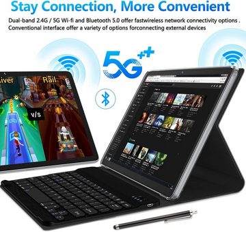 ZONKO Tablet (10", 128 GB, Android, 2,4G+5G, Tablet mit Tastatur Maus Stift,7000mAh mit Hülle,13MP+8MP Kamera 1080P)