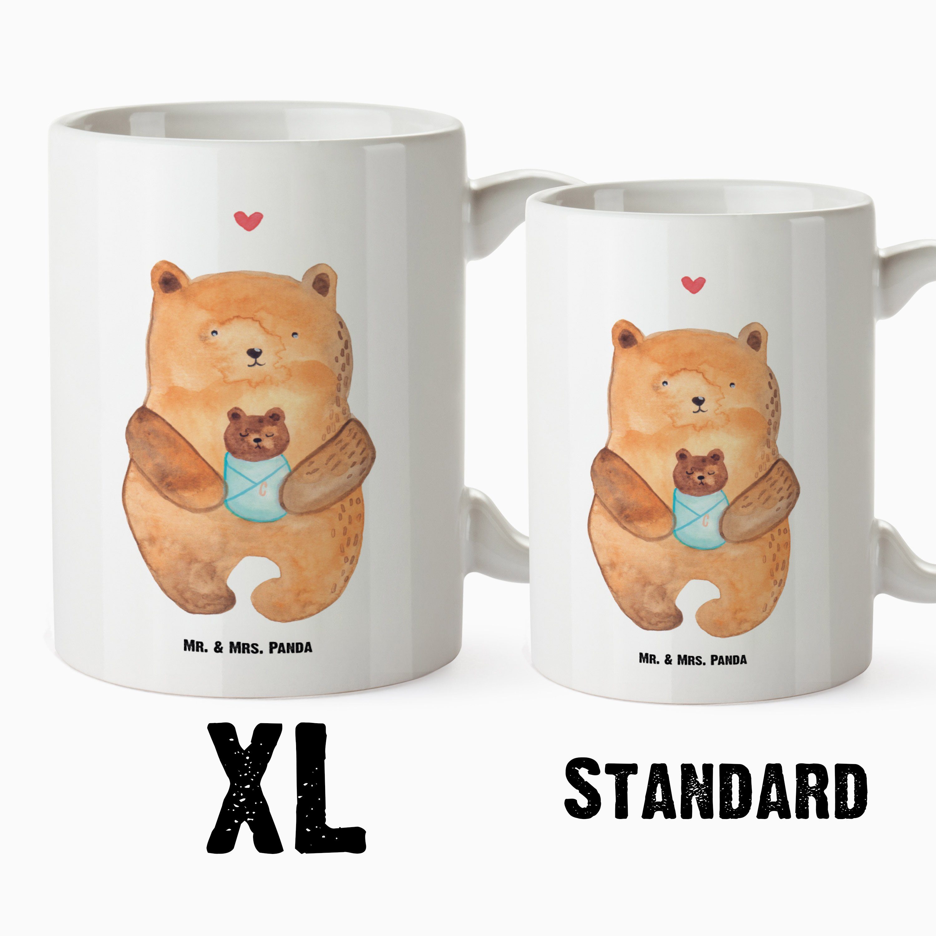 Mr. & Mrs. Panda Bär Neffe, Geschenk, Geburts, - - mit Tasse XL Tasse Tasse, Teddybär, Keramik Weiß Jumbo Baby
