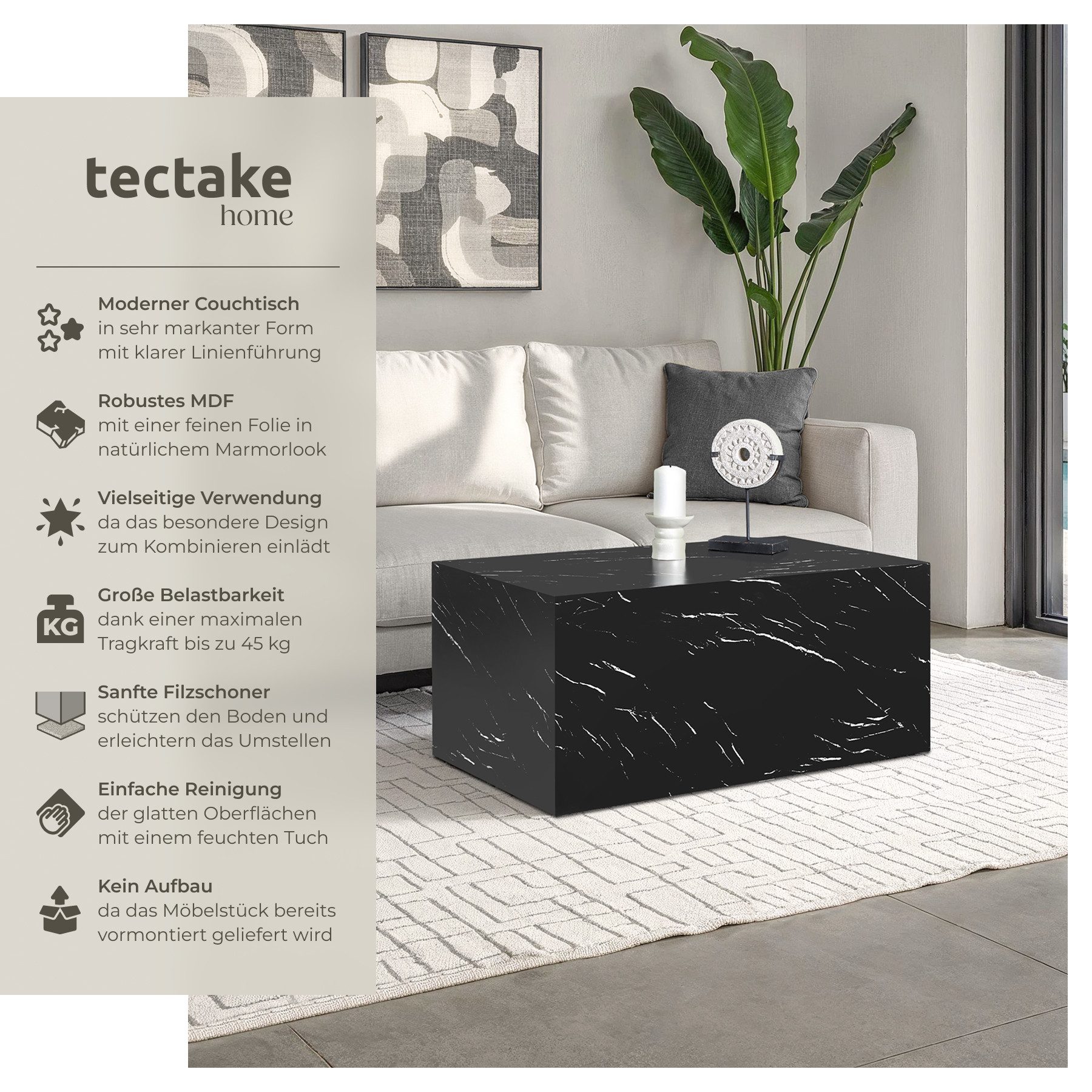 tectake Couchtisch Beistelltisch Lasley, Belastbarkeit 45 günstig online kaufen