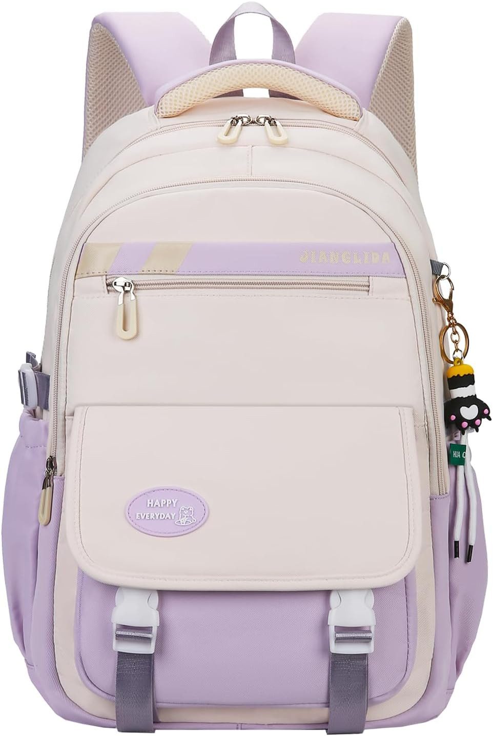 MOPUEA Schulrucksack Schultasche Teenager Turnbeutel Schulrucksack Turnbeutel Lila (1-tlg., mit süßem Anhänger), Multi-Tasche Schulranzen Rucksack Daypacks Schultaschen Teenager