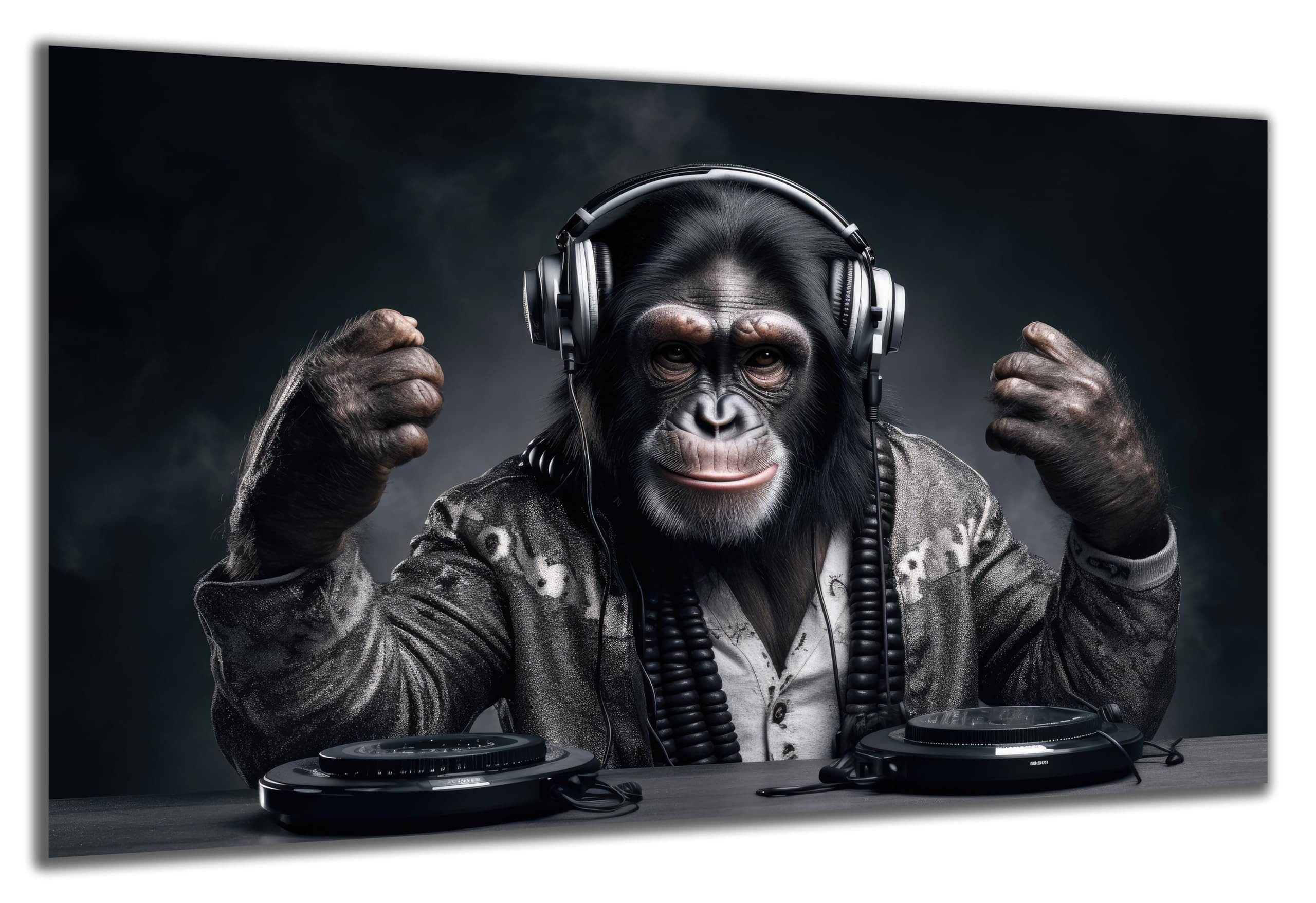 DARO Design Wandbild Modern Abstrakt Leinwandbild Wandbilder Wand Deko Bilder, (DJ Affe Monkey Musik - Bild klein Wohnzimmer Schlafzimmer Büro Flur Esszimmer Einteilig Querformat Fotodruck Moderne Kunst), 30x20 cm