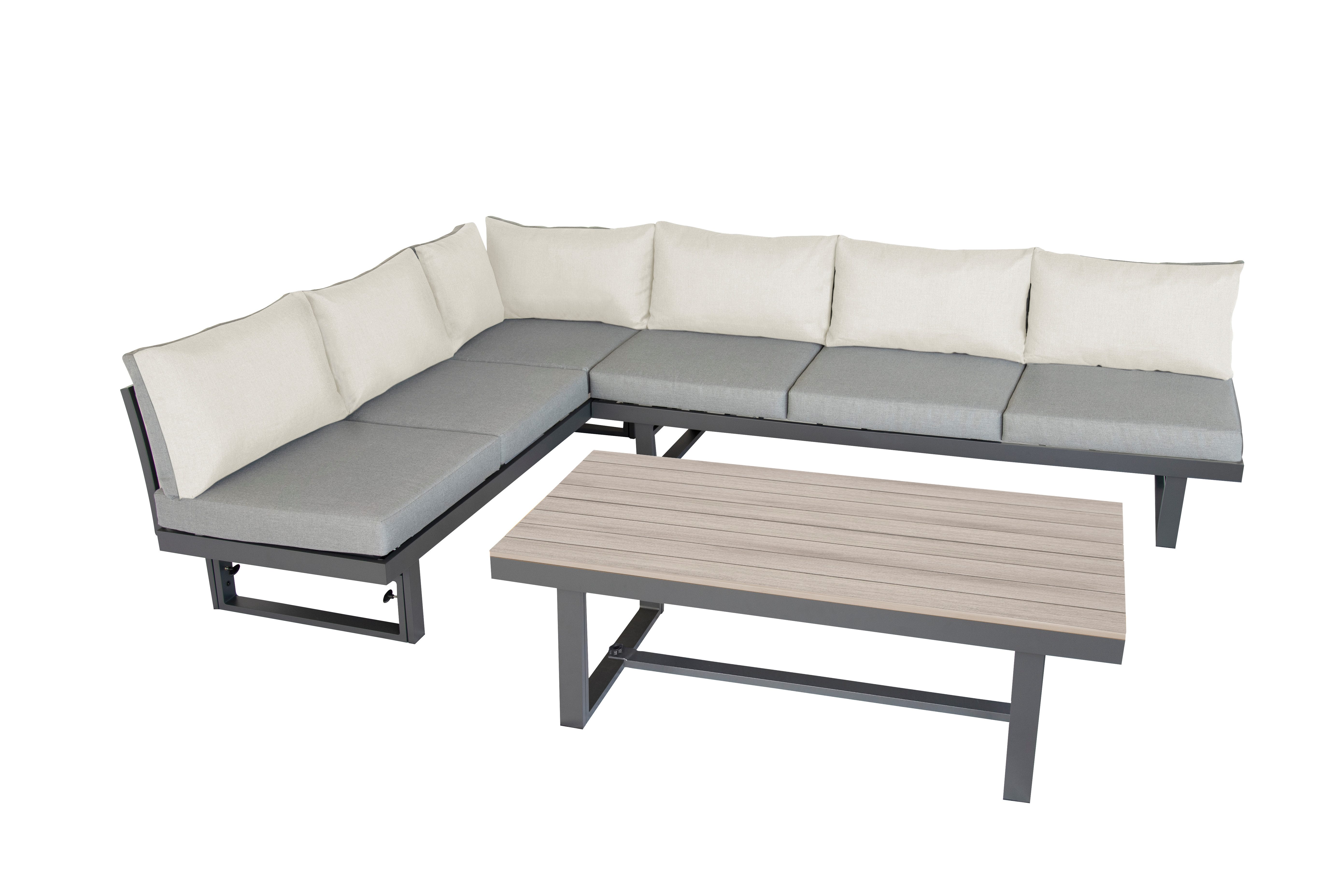 bellavista - Home&Garden® Gartenlounge-Set »Largo« höhenverstellbares Aluminium Lounge Set, Loungemöbel, (Set, 3-tlg., 2 3-Sitzersofa, 1 Tisch, inkl. Kissen), grau, Aluminium, für 6 Personen, wetterfest - Garten, Terrasse