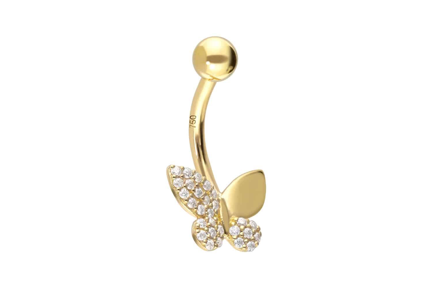 Bauchnabelpiercing 18 Karat Gold Bananabell MOISSANIT-SCHMETTERLING