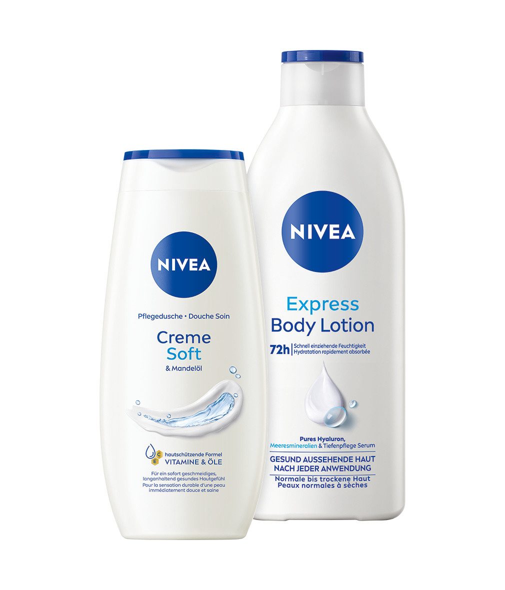 Nivea Feuchtigkeitspflege-Set 2 x Geschenkset Zarte Verwöhn-Momente Soft Pflegedusche + Body Lotion, 2-tlg.
