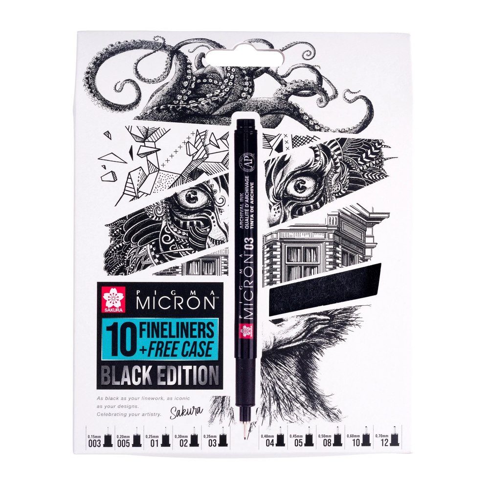 Talens Fineliner Sakura Pigma Micron Black Edition Set, (10-tlg), inkl. Case/Etui