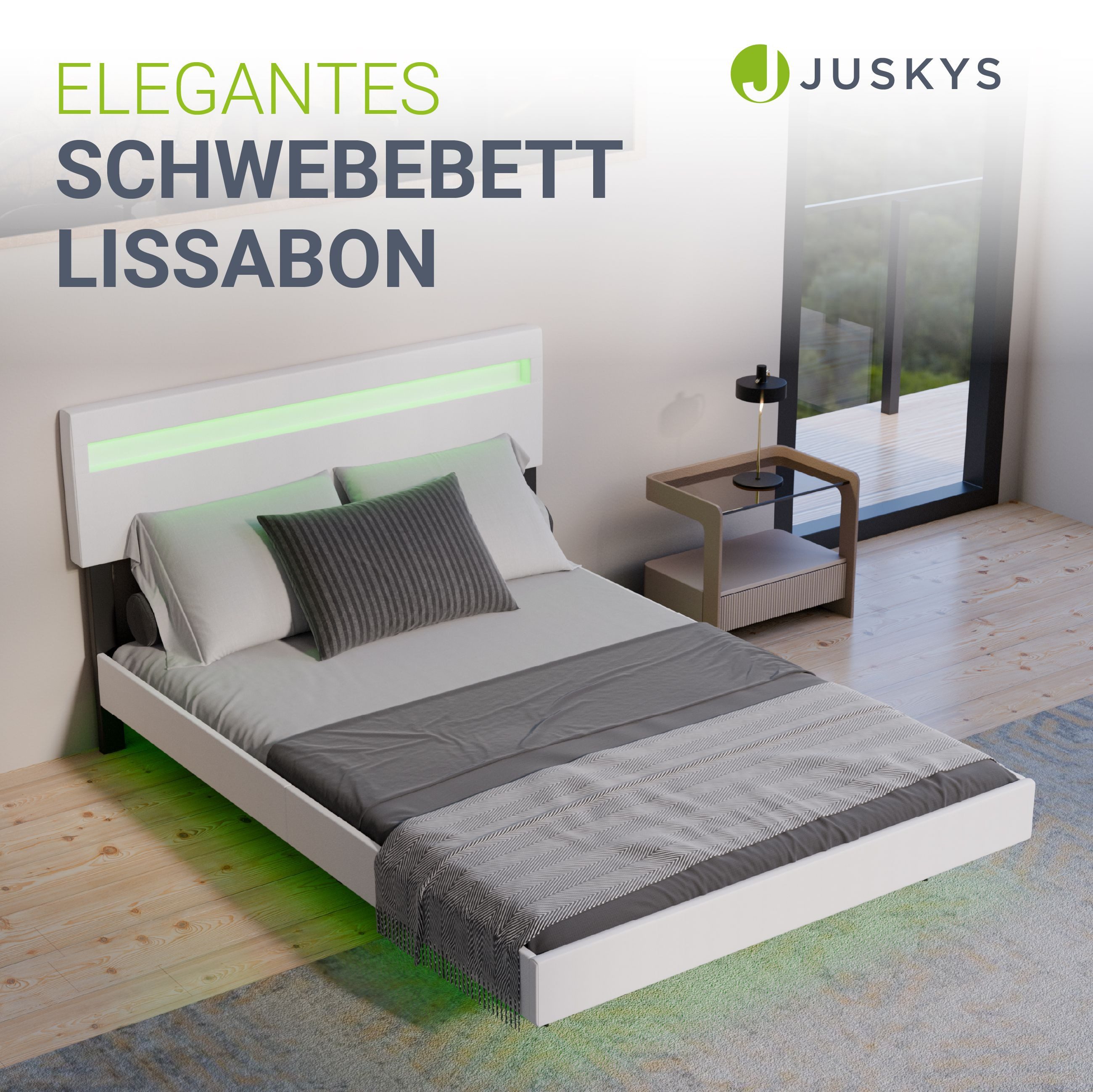 Juskys Polsterbett Lissabon, LED-Beleuchtung, Kunstleder, verstellbares Kop günstig online kaufen
