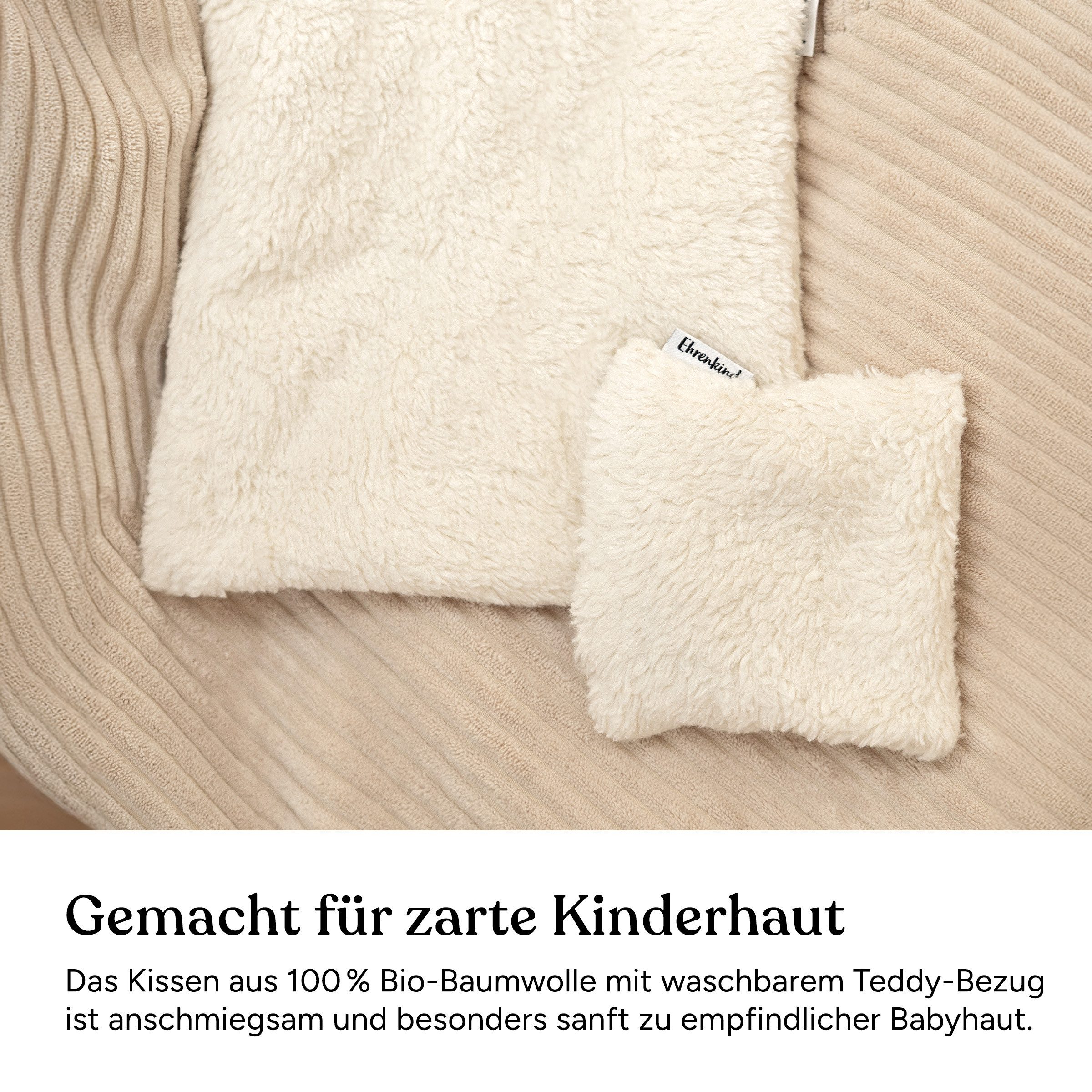Ehrenkind Wärmekissen Kirschkern aus 100 % Bio-Baumwolle, (Quadratisch), Teddystoff, kuschelig & vielseitig für Babys und Kinder