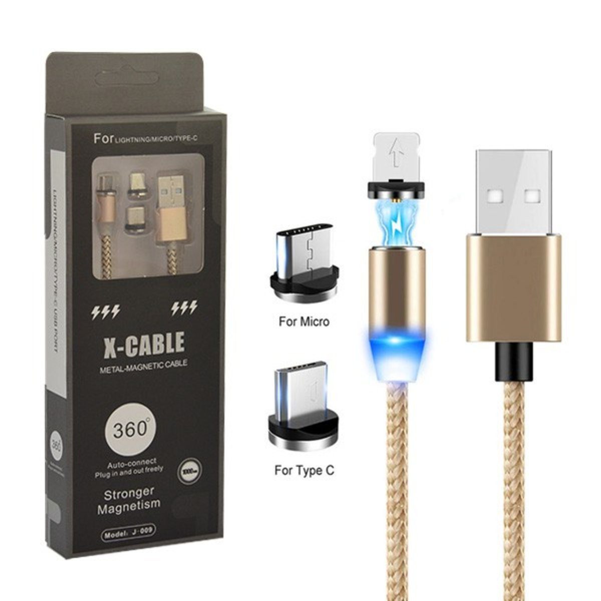 Wisam Ecobox 3-in-1 Kabel Magnetisch 360 2A 1m Gold Smartphone-Ladegerät