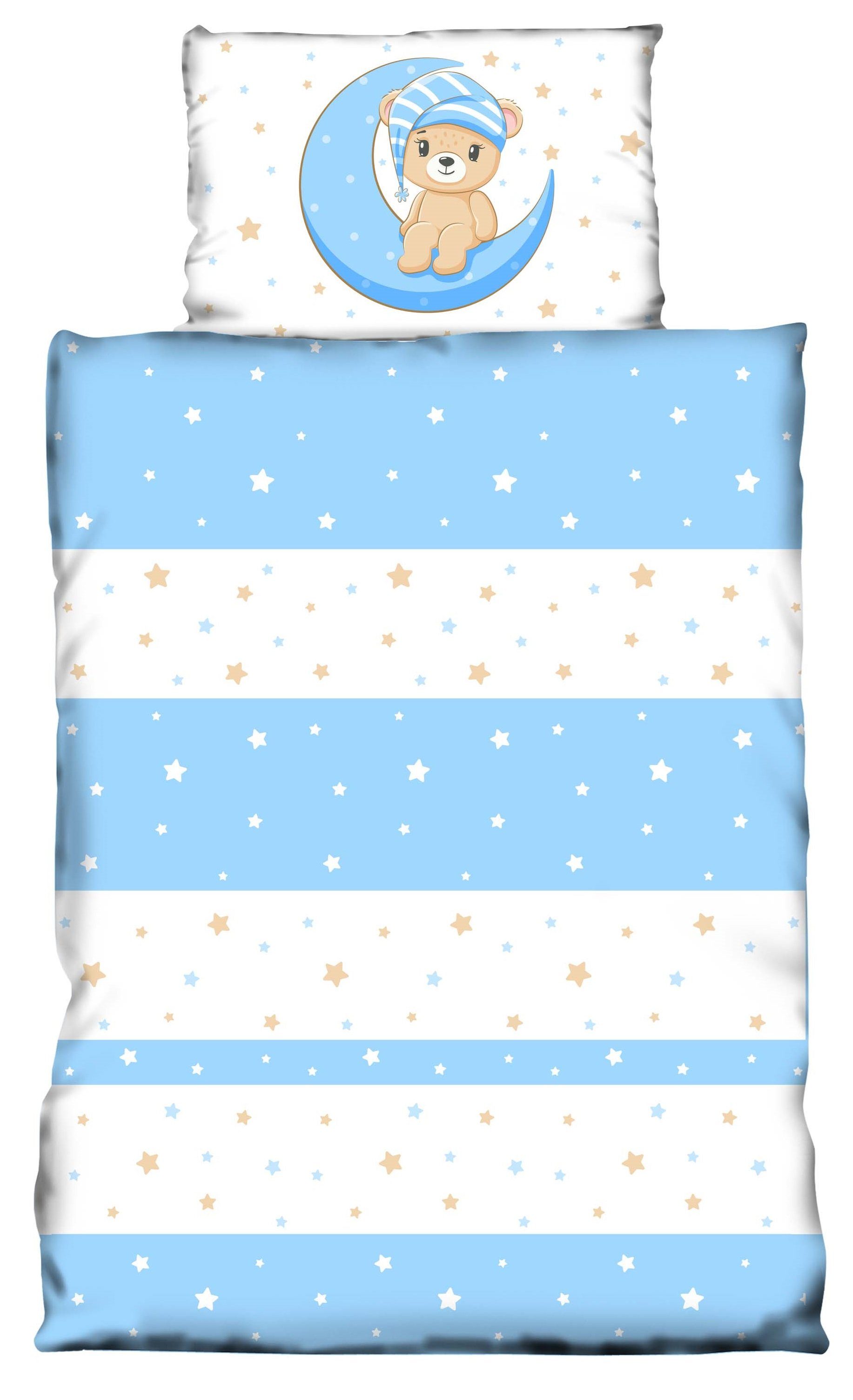 One Home Babybettwäsche Teddy Bären, Mikrofaser, 2 teilig, Mond und Sterne für Jungen, Kinder und Babybetten geeignet