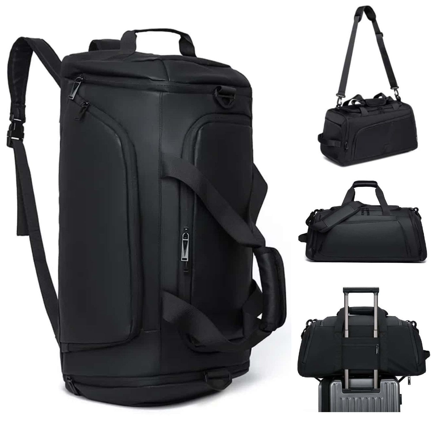 Fyrove Sporttasche Reisetasche mit Schuhfach und Nassfach, verstellbaren Schultergurten (40L Wasserdicht Fitnesstasche Trainingstasche, für Herren Damen, Schwarz), Travel Gym Tasche Duffle Bag Fitnesstasche