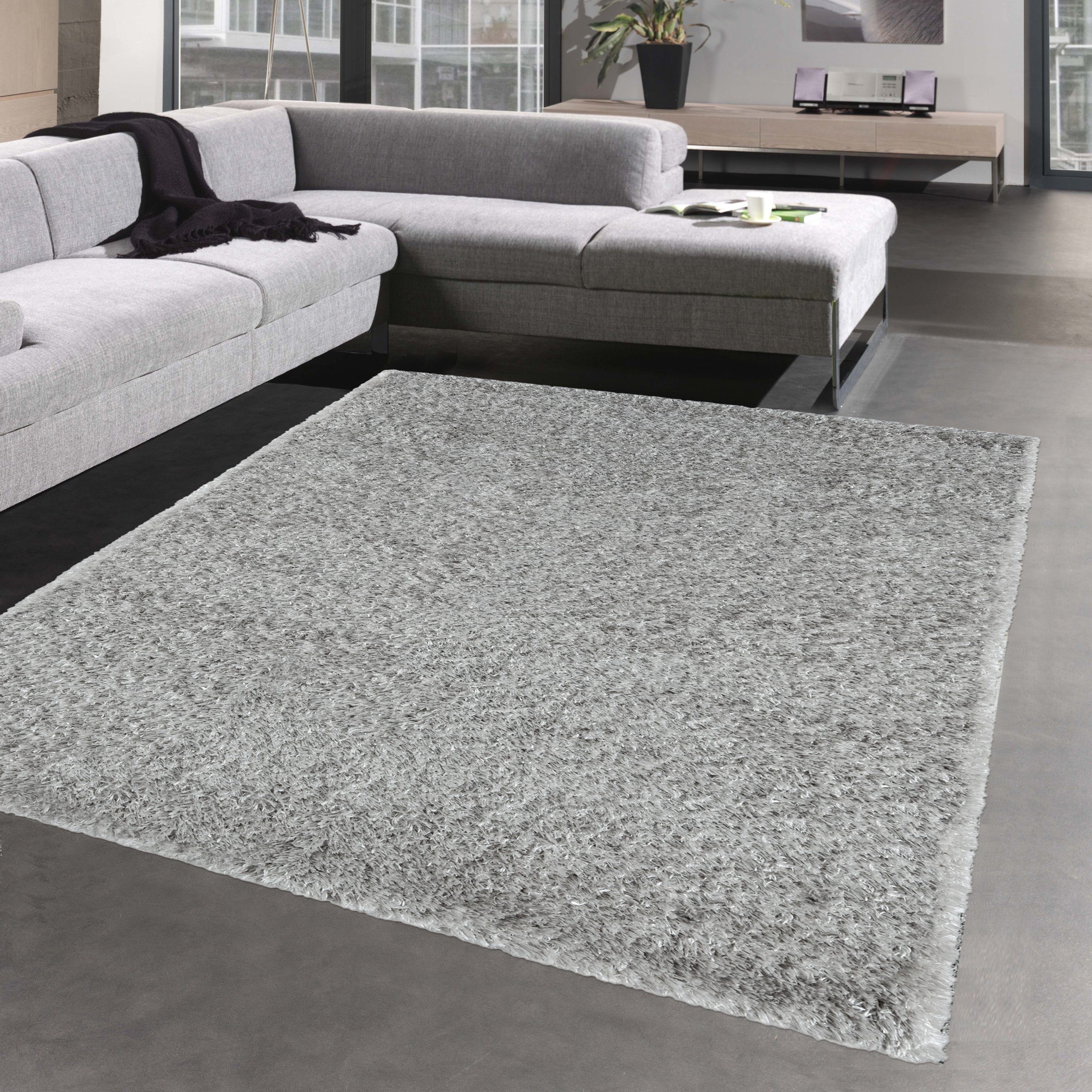 Teppich Wohnzimmerteppich • hell dunkel Effekt • silber-grau, Carpetia, rechteckig, Höhe: 50 mm