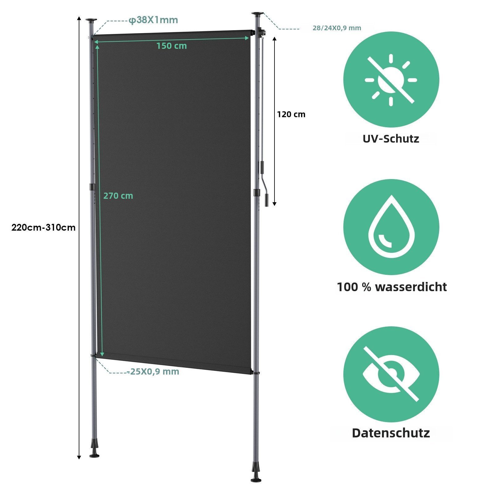 TLGREEN Senkrechtmarkise Klemmmarkise 120/150/200x270cm, (Höhenverstellbar, günstig online kaufen