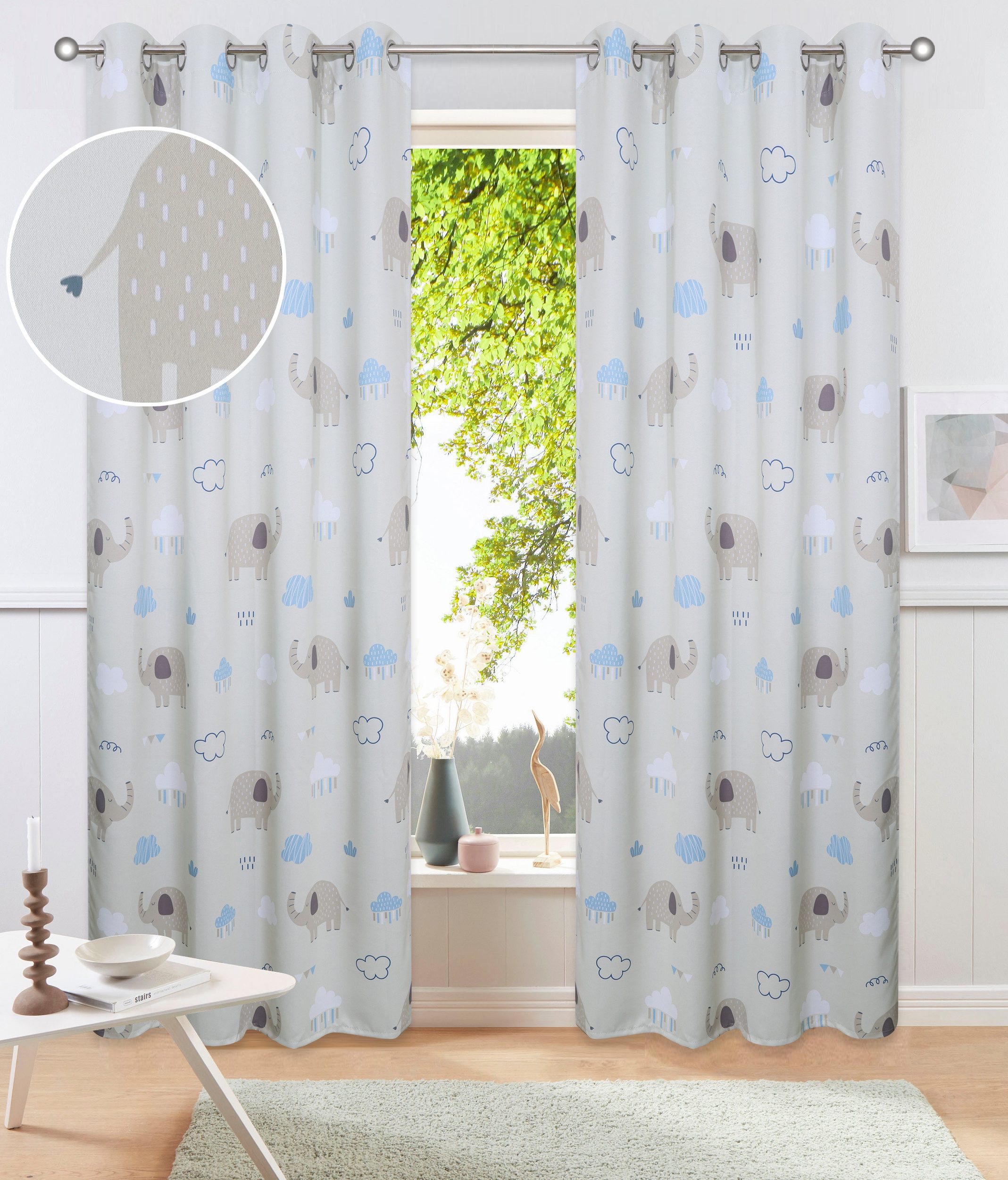 OTTO home Gardine Maurrice (1 St), Ösen, blickdicht, Blickdicht, Ösen- Aufhängung, Pflegeleicht, Elefanten Design