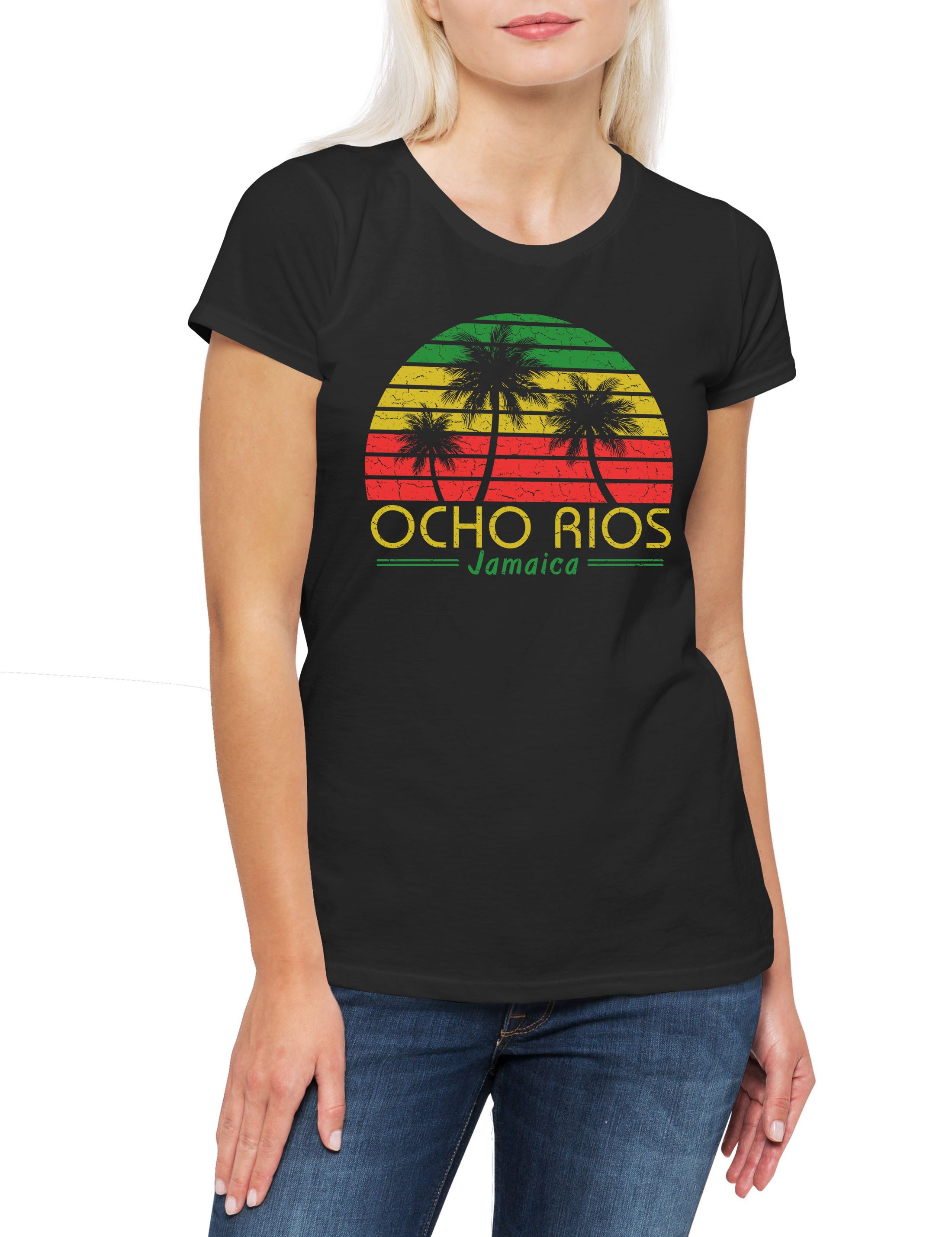 Print-Shirt Ocho Rios Jamacia Damen T-Shirt Strand Jamaika Marley Haile Jah Zion