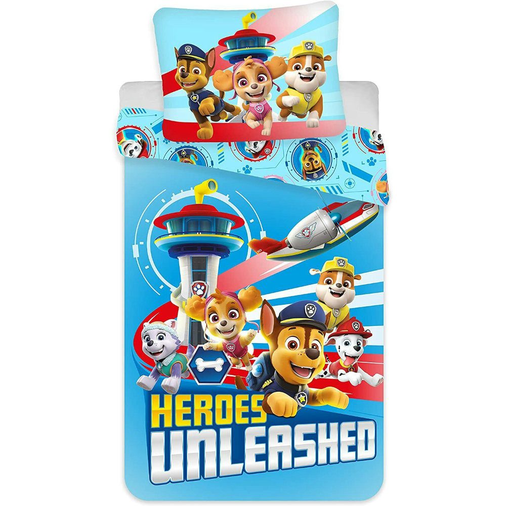 PAW PATROL Bettwäsche Paw Patrol Heroes 2tlg Bettwäsche Set 135x200 80x80 cm, 2 teilig, 100% Baumwolle