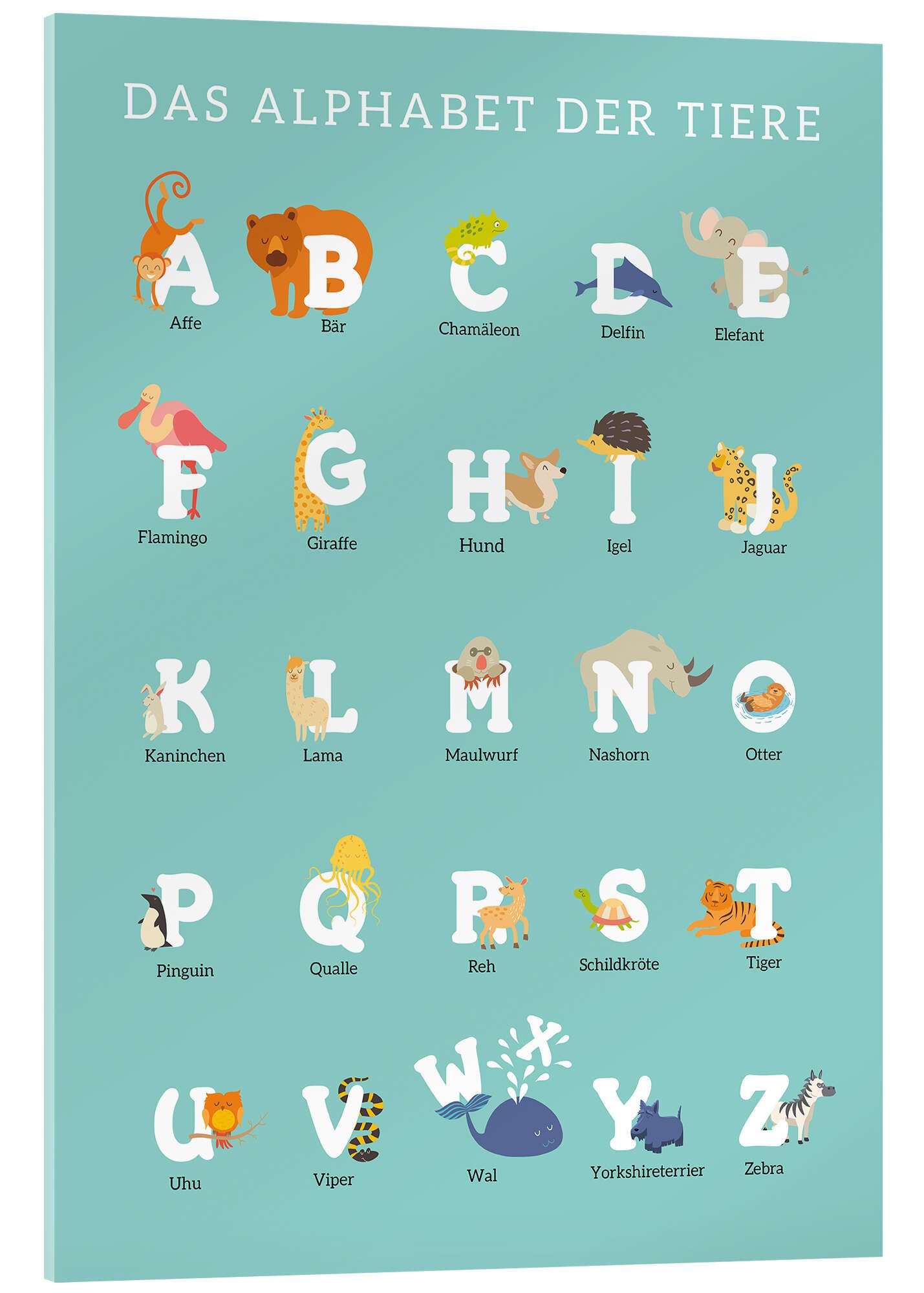 Posterlounge Wandbild Das Alphabet der Tiere, Kidz Collection, erhältlich als Poster, Leinwandbild, Wandsticker oder Acrylglasbild