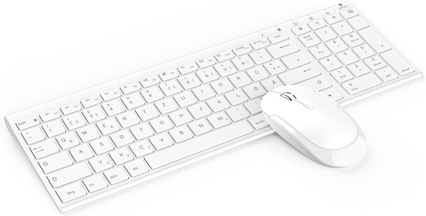 Seenda Kabellos 2,4 GHz, Ultra-Dünne Wiederaufladbare Tastatur- und Maus-Set, Aluminium Tastatur, Leise Deutsches Layout QWERTZ