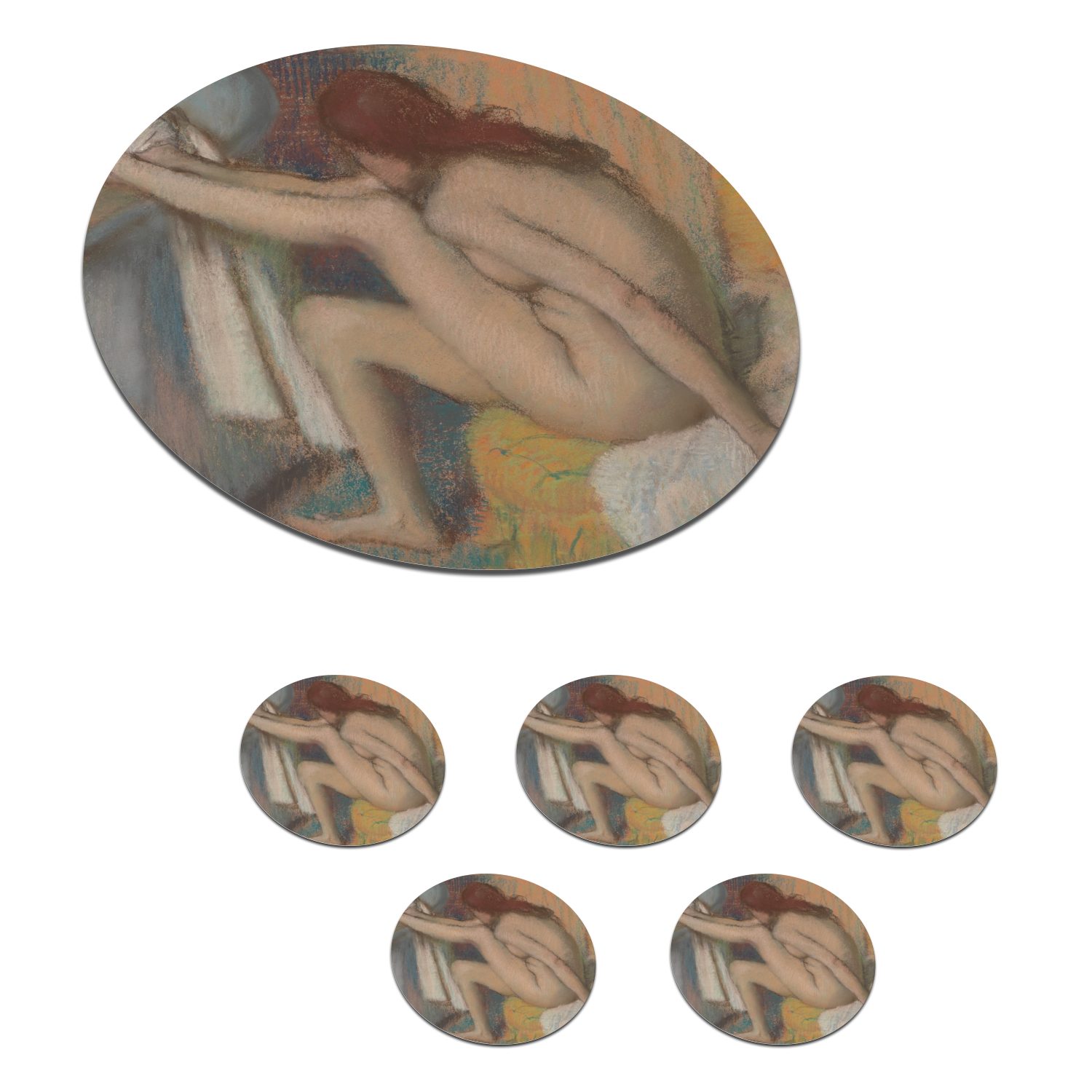 MuchoWow Glasuntersetzer Frau trocknet ihren Fuß - Gemälde von Edgar Degas, Zubehör für Gläser, 6-tlg., Getränkeuntersetzer, Tassenuntersetzer, Korkuntersetzer, Tasse, Becher