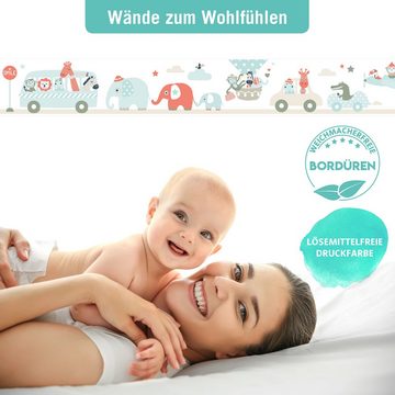 lovely label Bordüre Tiere on Tour beige/mint/rot - Wanddeko Kinderzimmer, selbstklebend