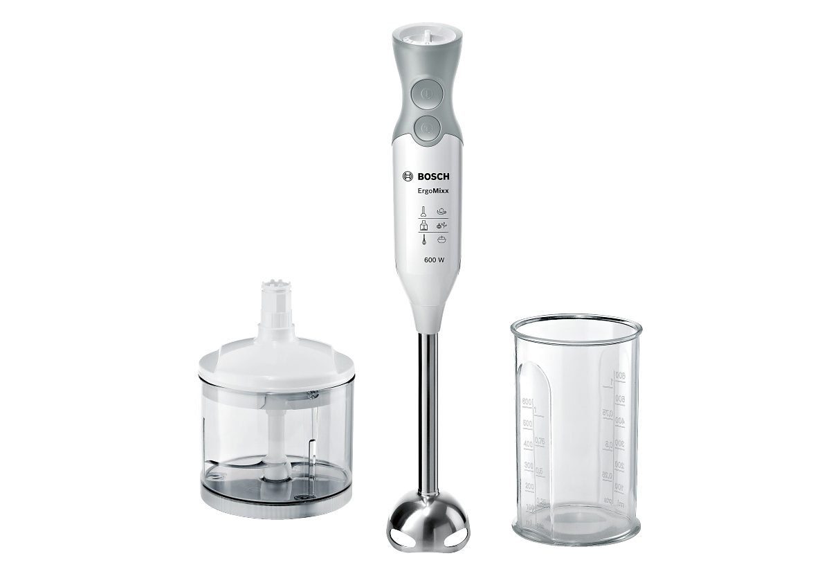 Stabmixer ErgoMixx MSM66020, Edelstahl-Mixfuß, Zerkleinerer, 12 Stufen, weiß