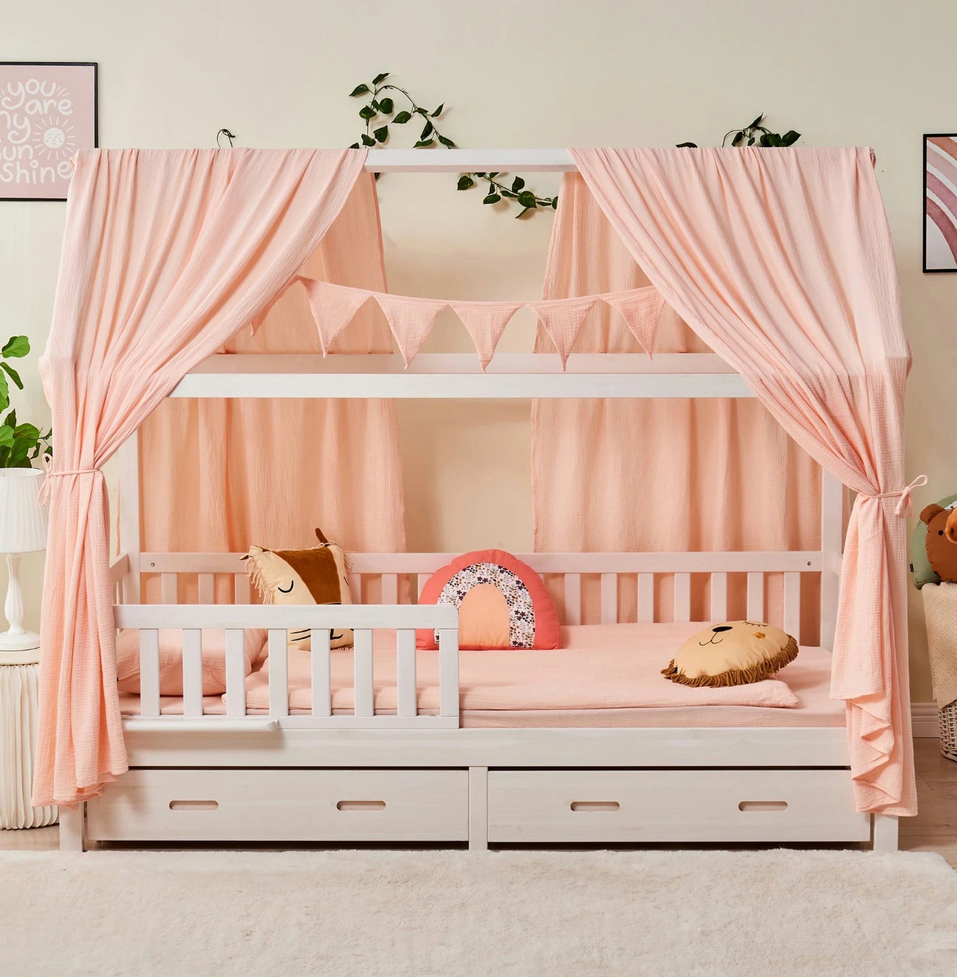Alavya Home® Betthimmel Alavya Home Dekoset aus 100% Bio-Musselin Baumwolle, 125x350cm Hellro