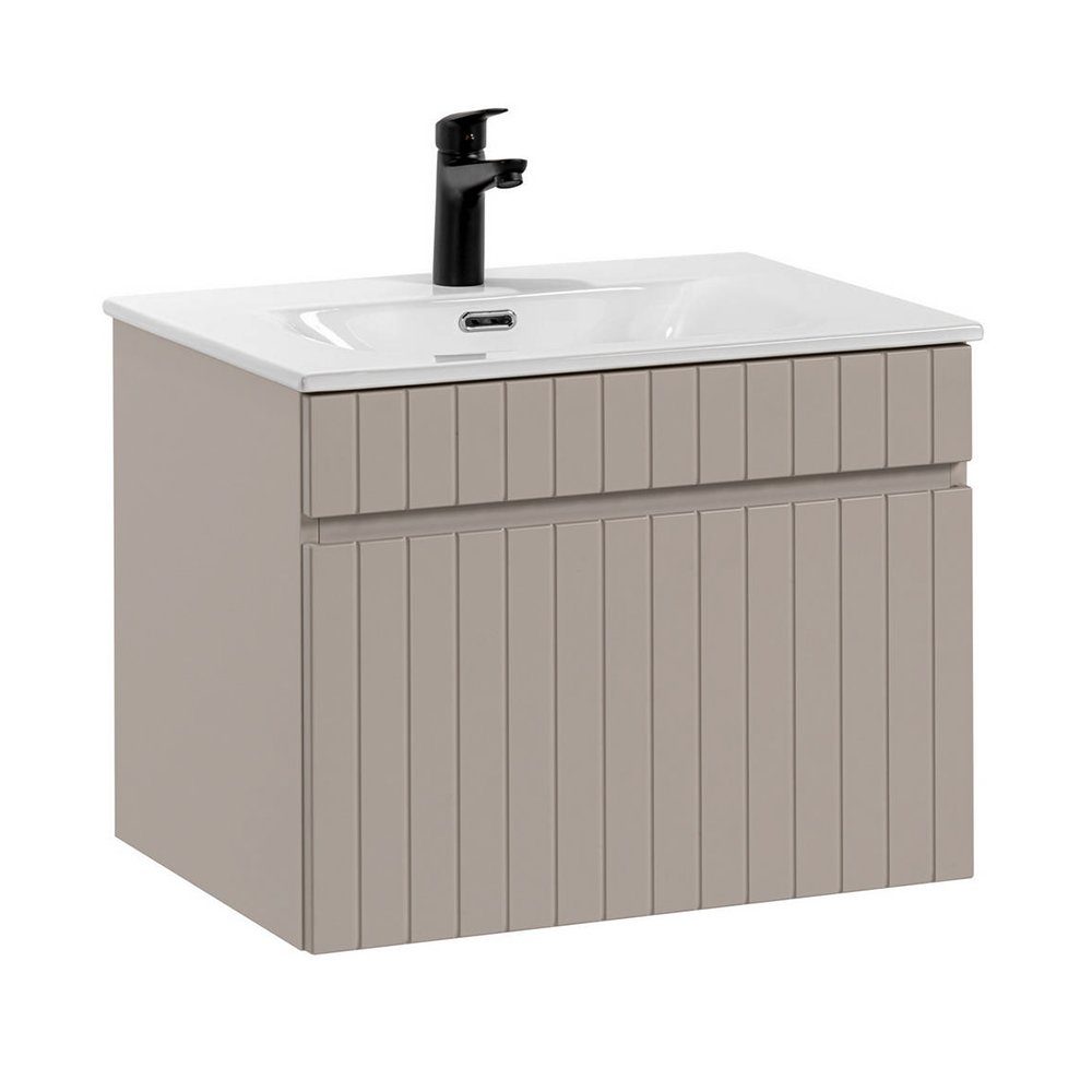 Lomadox Waschtisch IRAKLIO-56-CASHMERE, Kaschmir, Rillen Design, 1 Auszug, Keramik Waschbecken, 61/49/46 cm