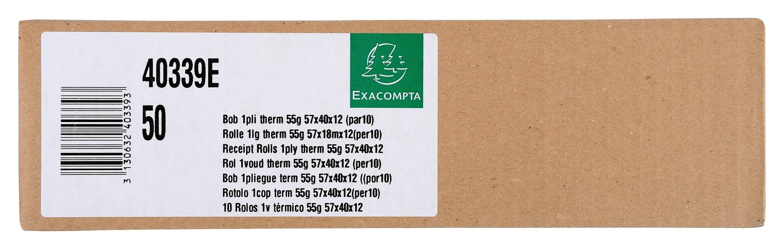 EXACOMPTA Endlospapier 50x Thermorolle 1-lagig Lastschrift 55g/m2 57x40mx12 - Weiß - 40339E, Rollen Thermisches Papier