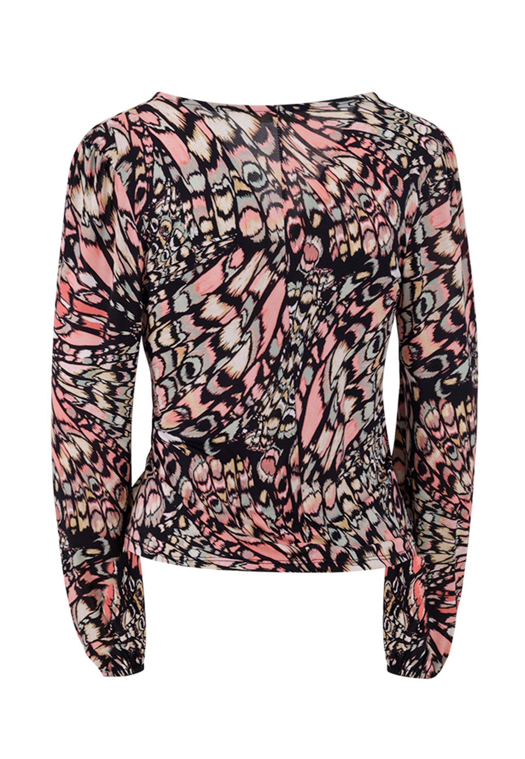 YC Fashion & Style Blusentop mit Schmetterlingsmuster und Knotendetail – bügelfrei & kühlend mit allover-Print