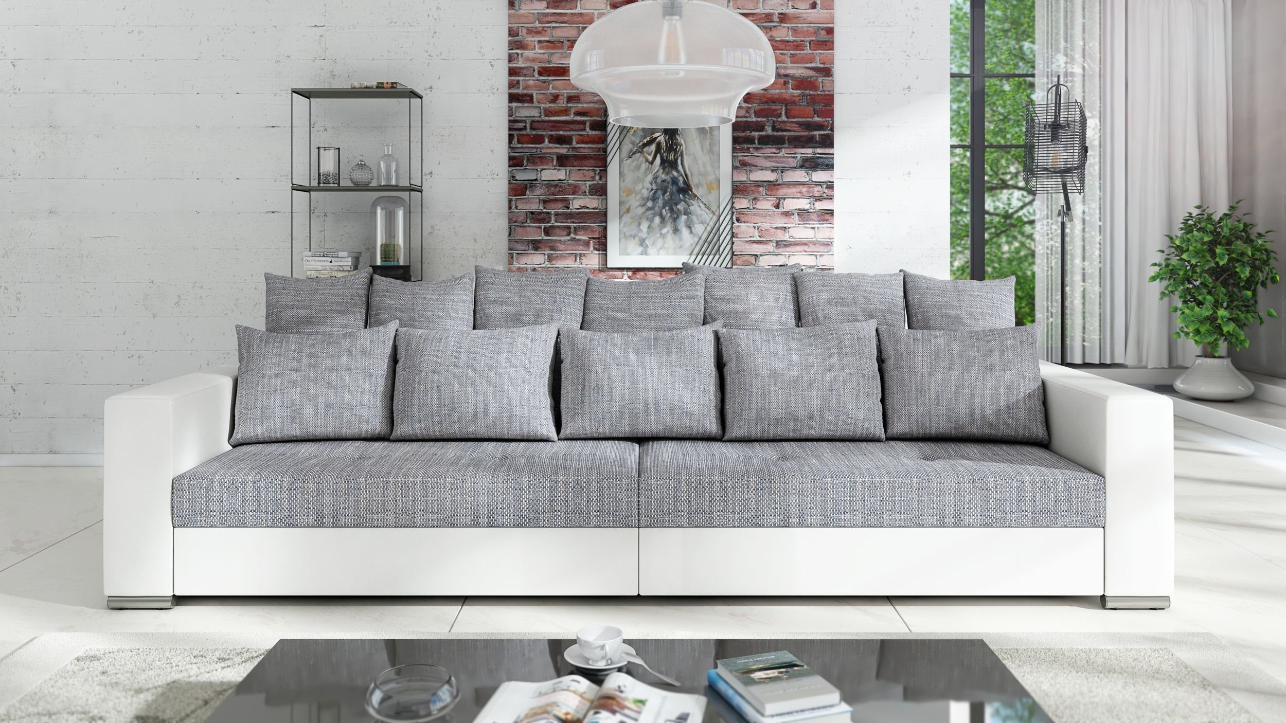 XXL Couch Modernes 1 Sofa Wohnlandschaft - - Jumbo Hellgrau, Küchen-Preisbombe Big Sofa Sofa Weiß