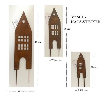 LB H&F Lilienburg Gartenstecker LB H&F Lilienburg Häuser 3er Set Gartendeko Roststecker (Edelrost Gartenfigur Dekofigur Dekohaus Haus Rost Rostdeko) Rost Metall Gartenstecker Beetstecker Dekostecker rostige Deko Garten