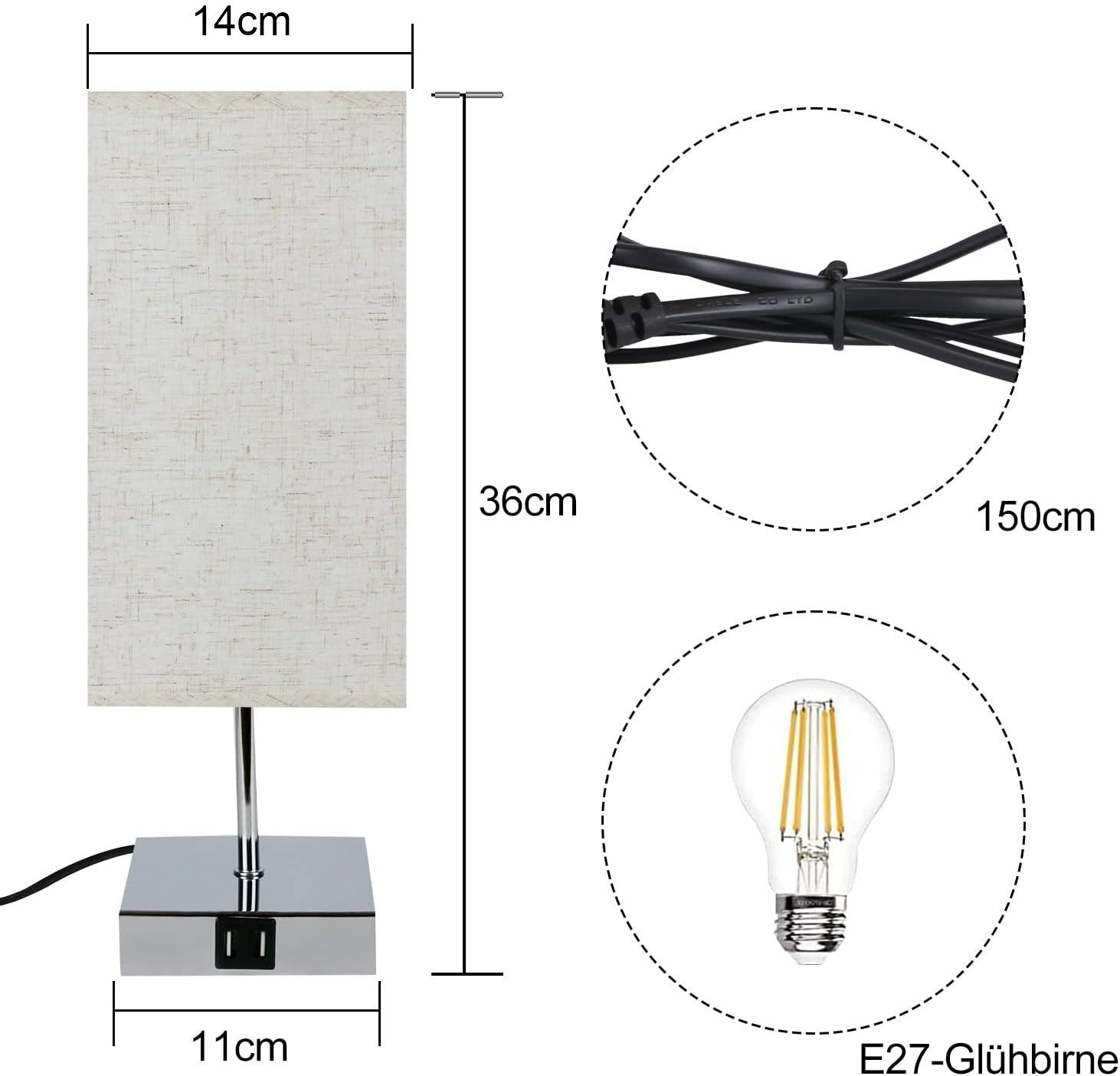 Nachtlicht 2er Retro 2er ZMH Tischleuchte Chrom mit geliefert, dimmbar warmweiß, Set, Touch Leuchtmittel Touch-dimmbar, Set Chrom E27 E27,