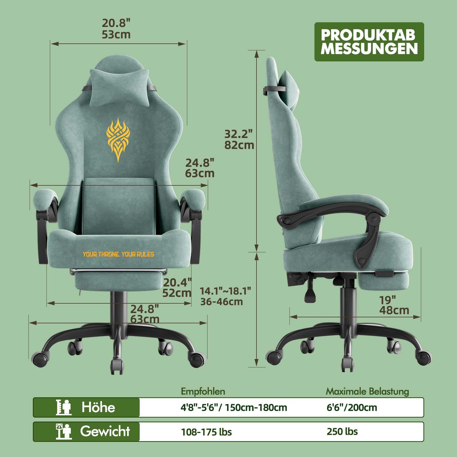 Ferghana Gaming-Stuhl Gaming-Stuhl: Kopfstütze, Lendenkissen, Armlehnen, Fußstütze (Packung), Ergonomischer PC-Stuhl,Rückenlehne 90°-125° – Bild 2 von 5