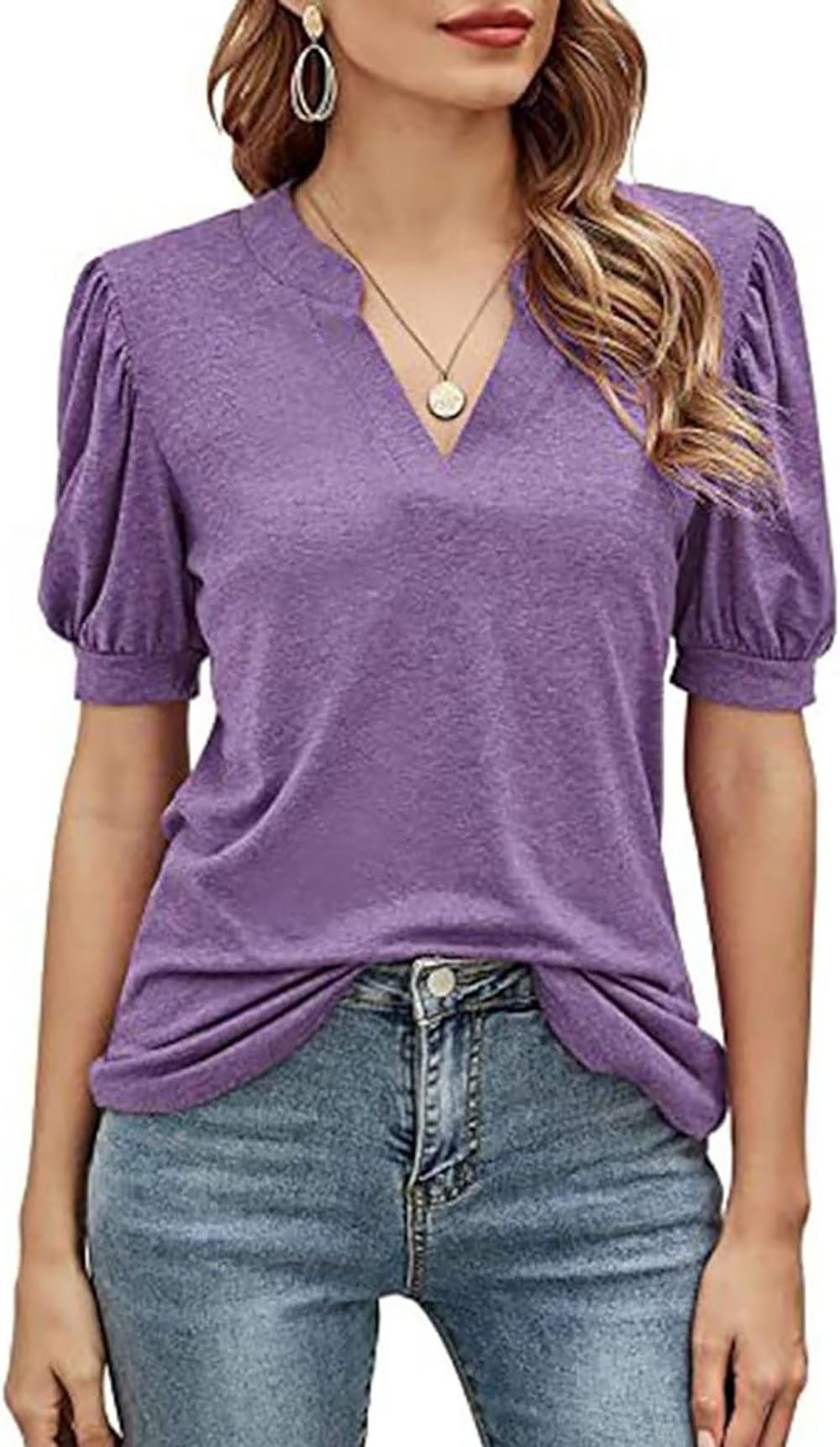 BlauWave Hemdbluse Damen V-Ausschnitt Kurzarm Blusen Casual T Shirts Sommer Oberteile (1-tlg., Lose einfarbige Farbe) Kurze Ärmel mit V-Ausschnitt