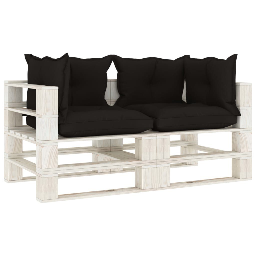 vidaXL Loungesofa Garten-Palettensofa 2-Sitzer mit Teile Weiß Kissen schwarzen Holz, Schwarz 1