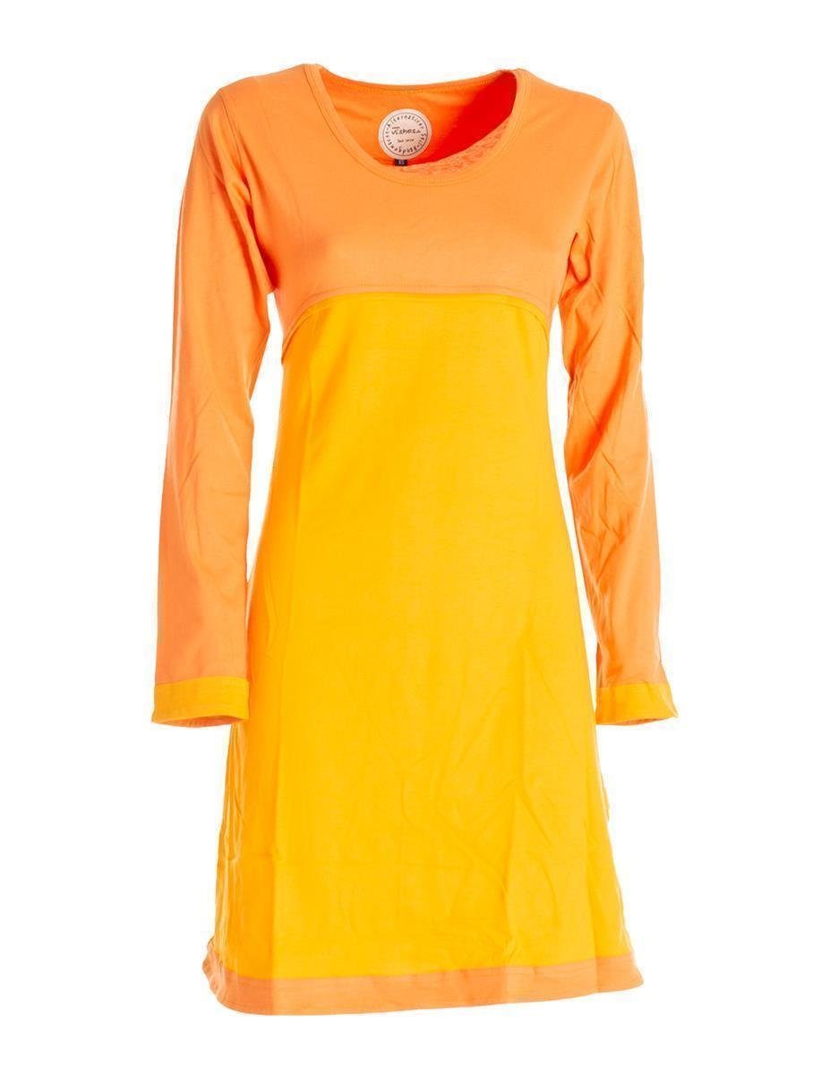 Langarm Style Goa, Bio-Baumwolle Elfen Kleid Damen GOTS Hippie, Jerseykleid Jerseykleid Vishes orange Boho Longshirt