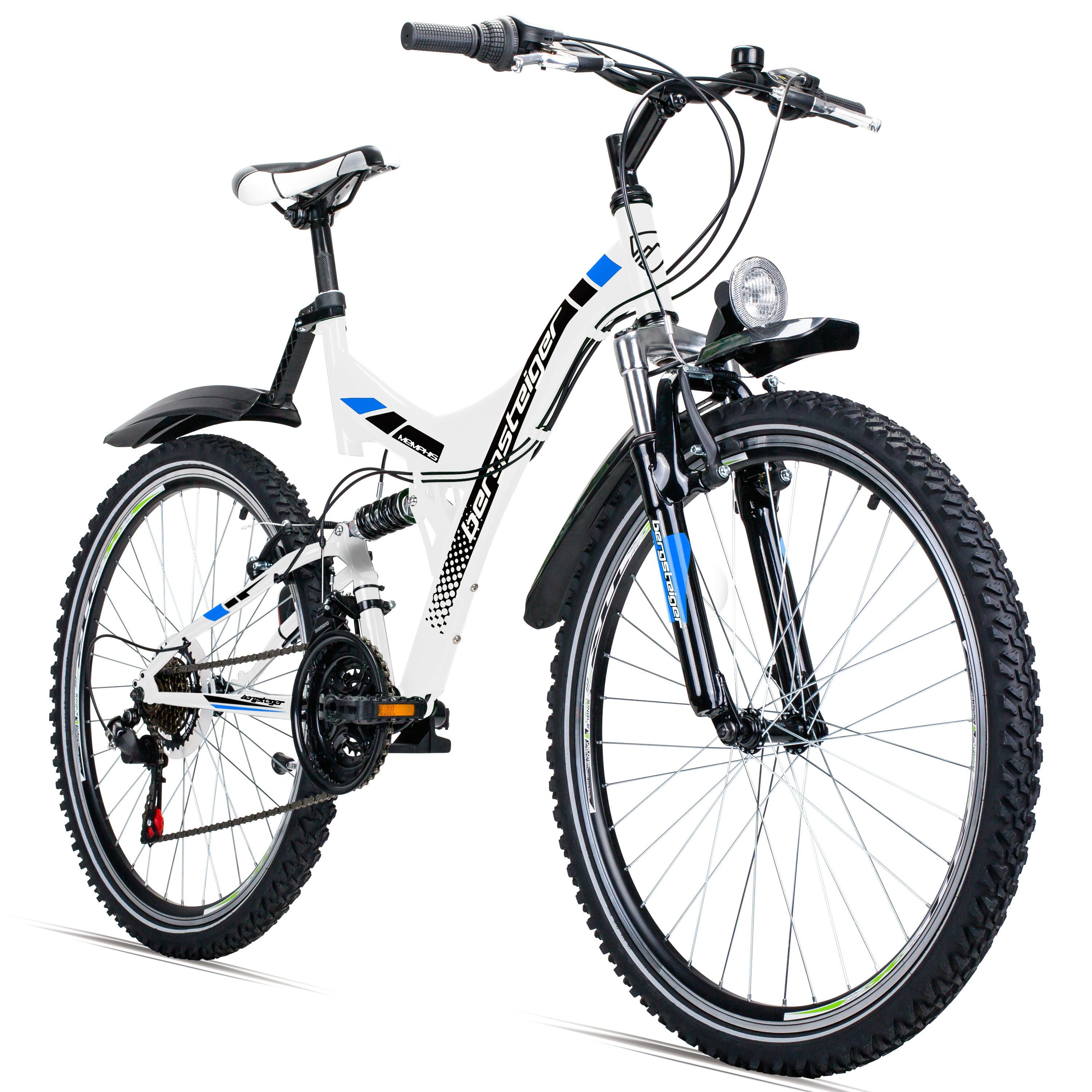 bergsteiger Mountainbike Memphis 26 Zoll, geeignet ab 150 cm, Damen, Herren, 21 Gang Shimano Tourney RD-TZ50 Schaltwerk, Kettenschaltung, V-Brakes