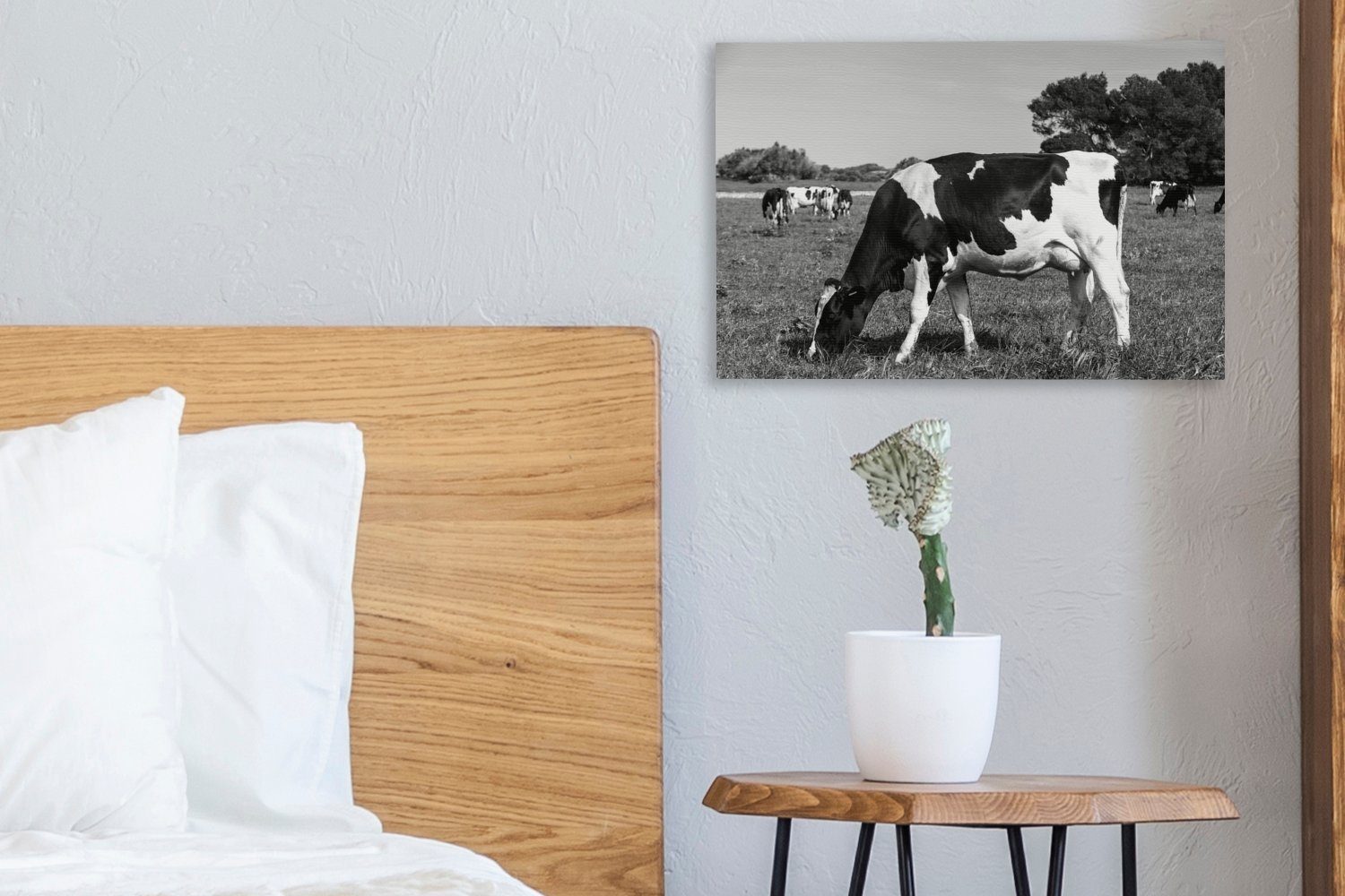 cm Kühe Weide Wanddeko, der St), Friesische schwarz OneMillionCanvasses® 30x20 bunt Leinwandbilder, und Leinwandbild - Aufhängefertig, (1 weiß, auf grasen Wandbild