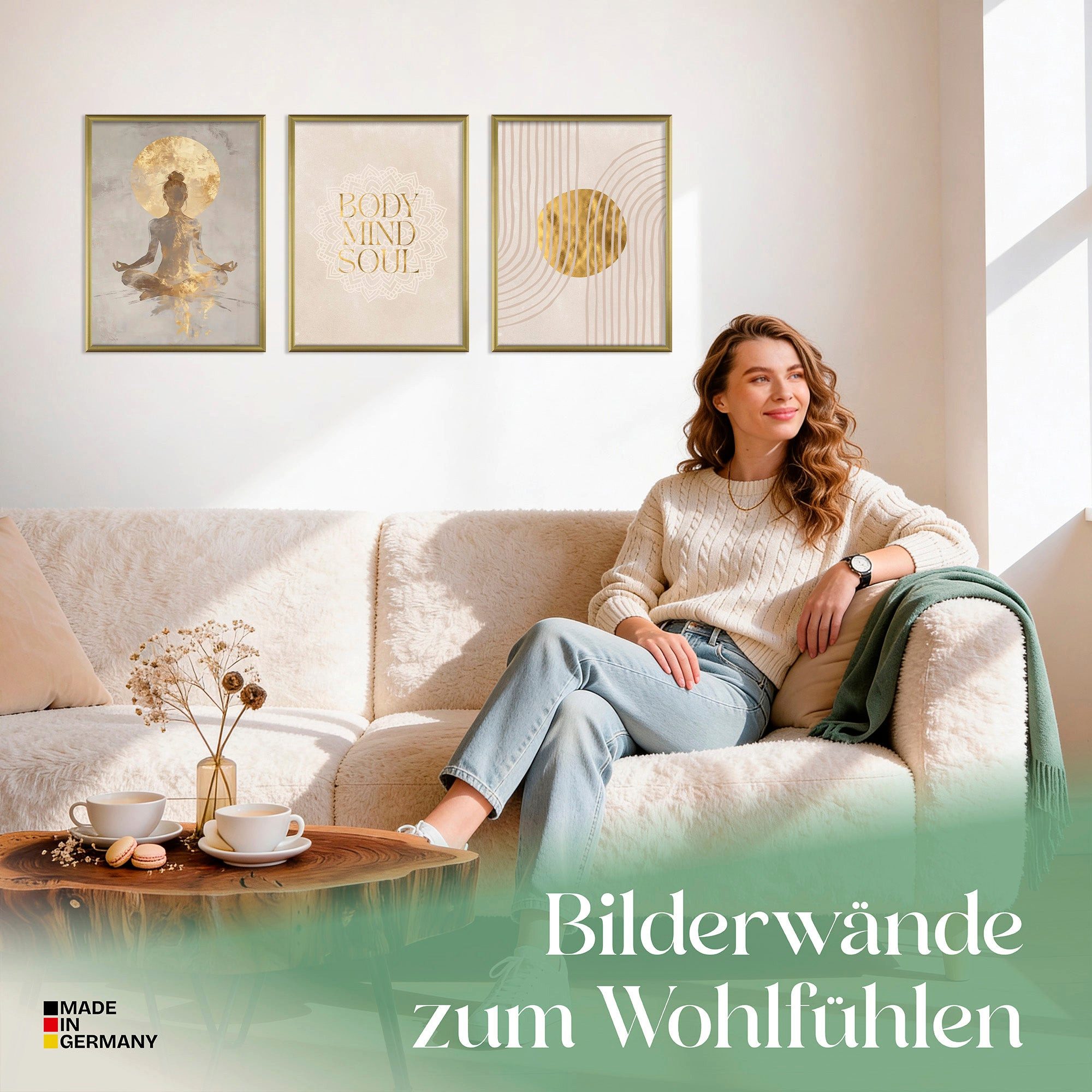 ARTFAVES Bilder-Collage Poster Set Yoga Spirit Trio I mehrteilige Bilderwand I Wandbilder Spir, (Wandbilder modern, 3 St)