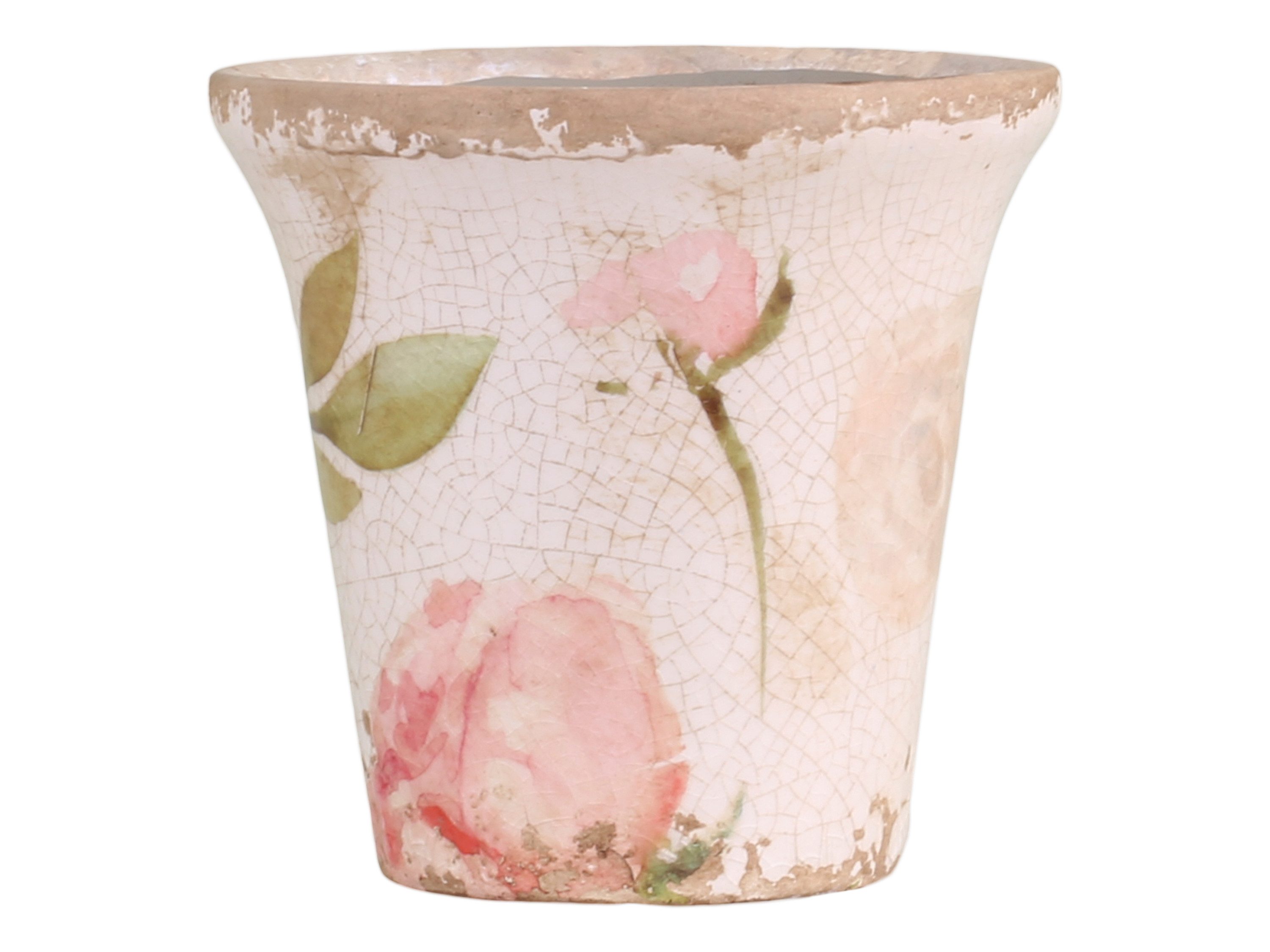 Chic Antique Blumentopf Étel Pflanztopf und Flasche Vase Keramik glasiert florales Muster Rosa, Wunderschönes Étel Muster