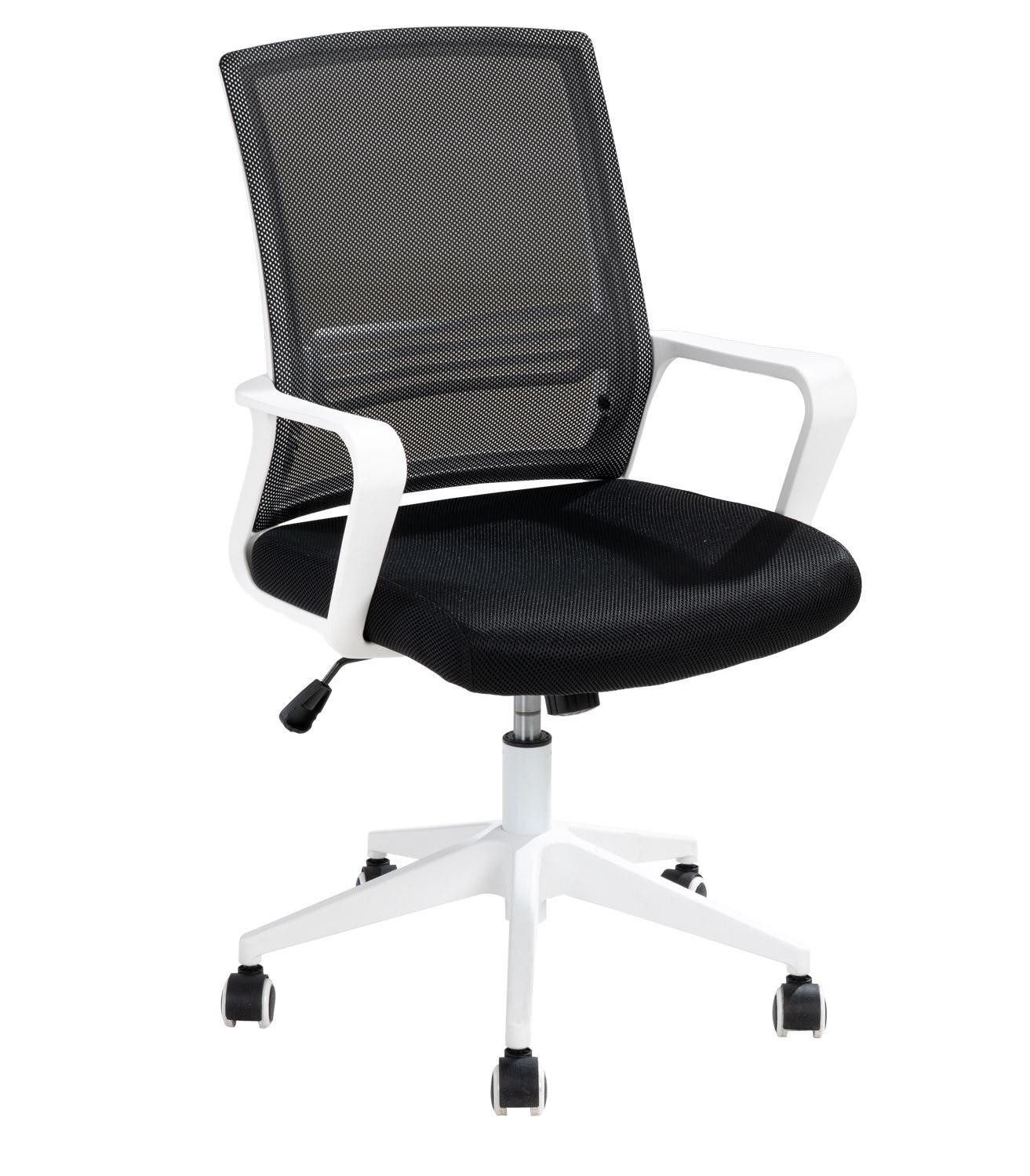 Femo Trade Bürostuhl FM-2505, Schwarz, Weiß, Kunststoffgestell, Mesh, Stoff, Höhenverstellbar, Wippmechanik, B 58 x H 102 x T 56 cm