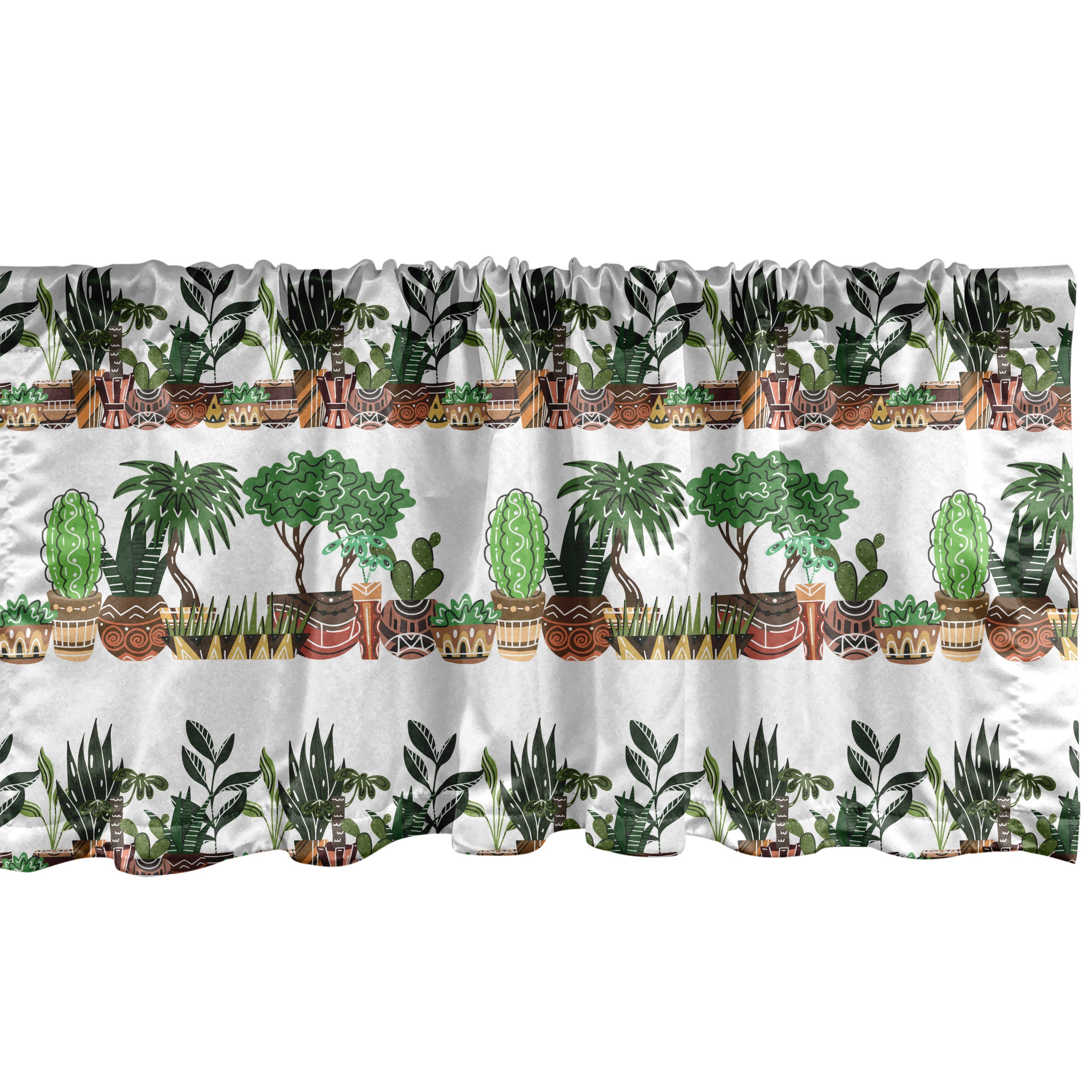 Scheibengardine Vorhang Volant für Küche Schlafzimmer Dekor mit Stangentasche, Abakuhaus, Microfaser, Botanischer Exotic House Plants Ethnic