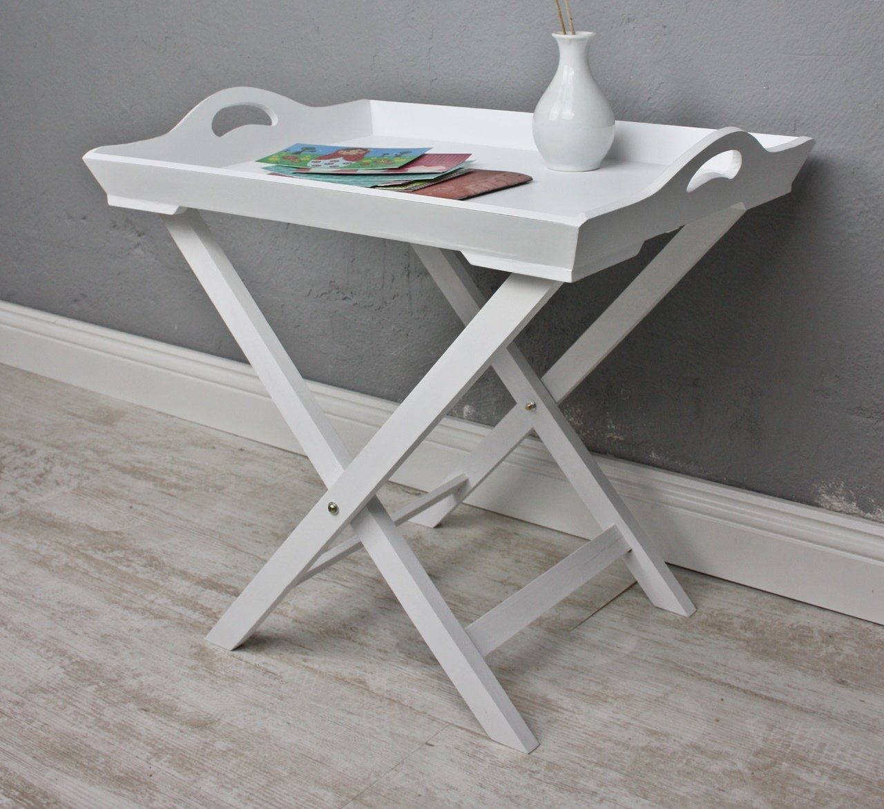 elbmöbel Tabletttisch Tablett Tisch Holz weiß (FALSCH), Tablett weiß 57x50x41 Stil cm Cottage Beistelltisch