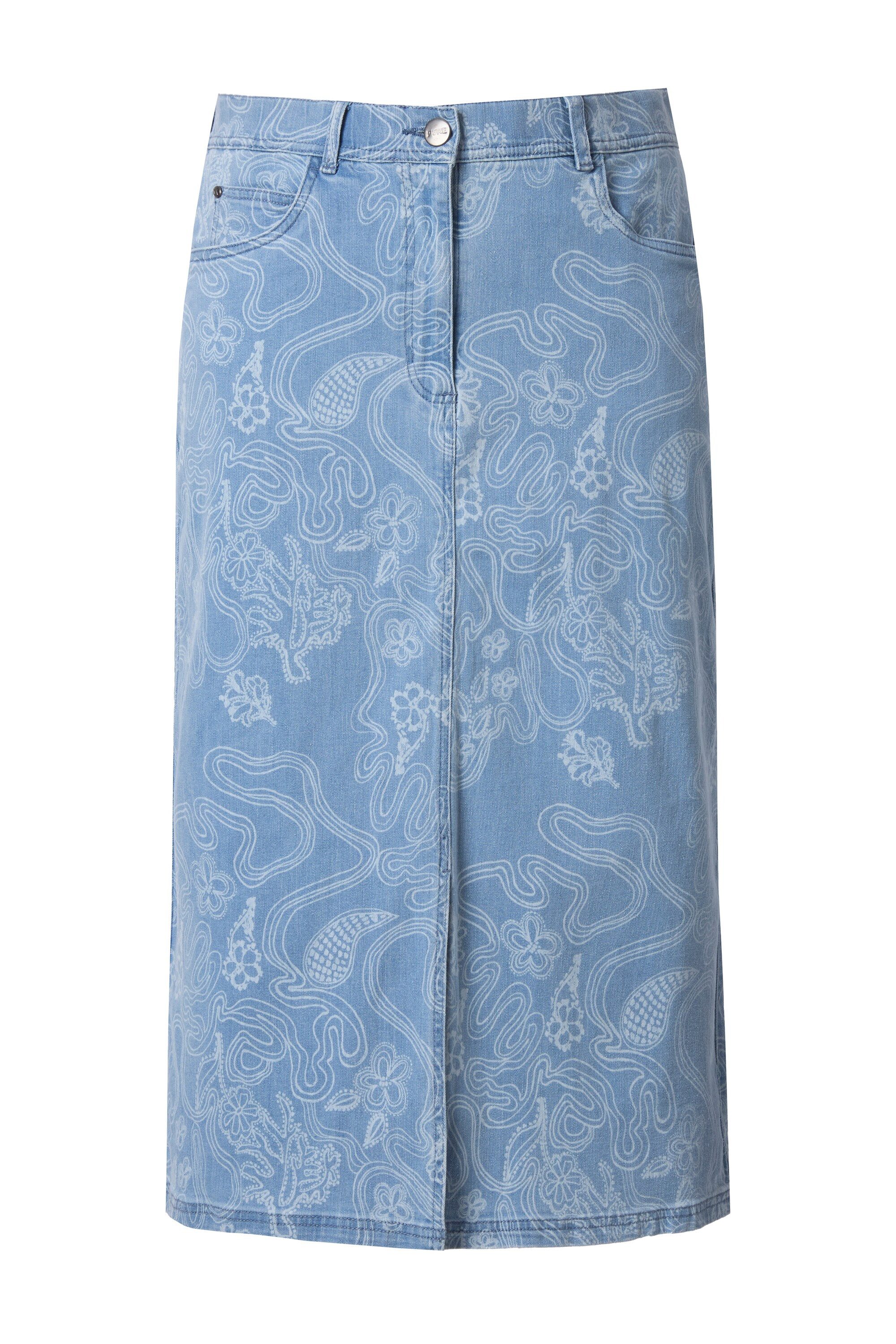 Ulla Popken Jeansrock Jeansrock Saumschlitz Paisleyprint günstig online kaufen