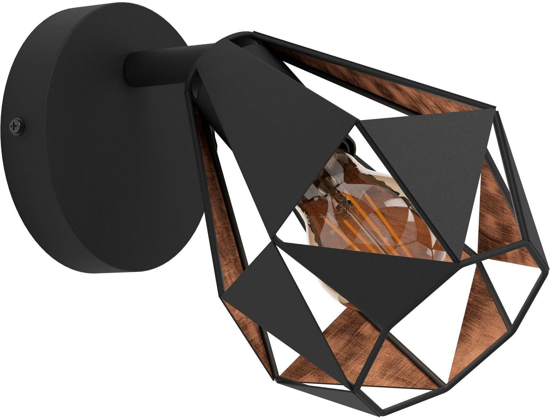 EGLO Deckenleuchte Carlton 7 Wandleuchte, Vintage, Retro, schwarz und Kupfer, E27, Lampe, ohne Leuchtmittel, Wandleuchte innen, Wandleuchter mit schwenkbarem Spot, Flurlampe, E27